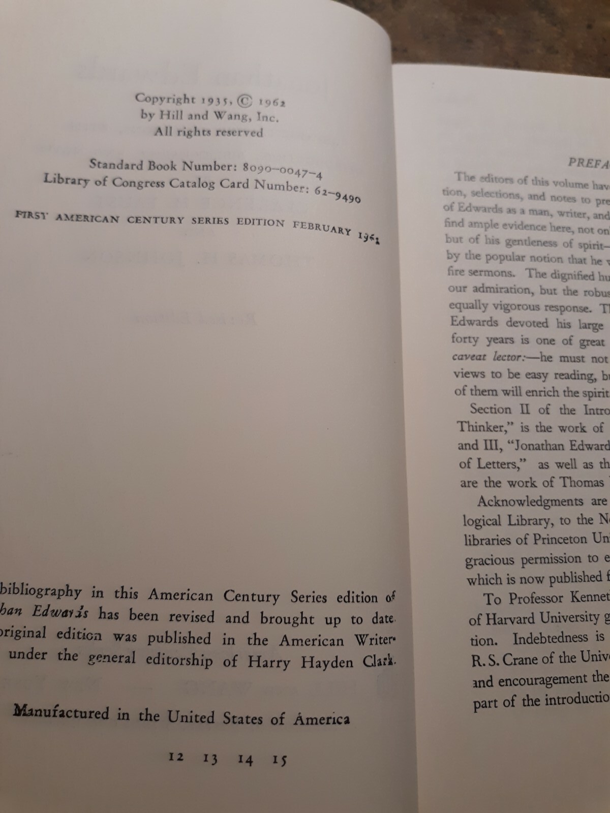 Jonathan Edwards, Selections , American Century Series, 1963, Acceptable