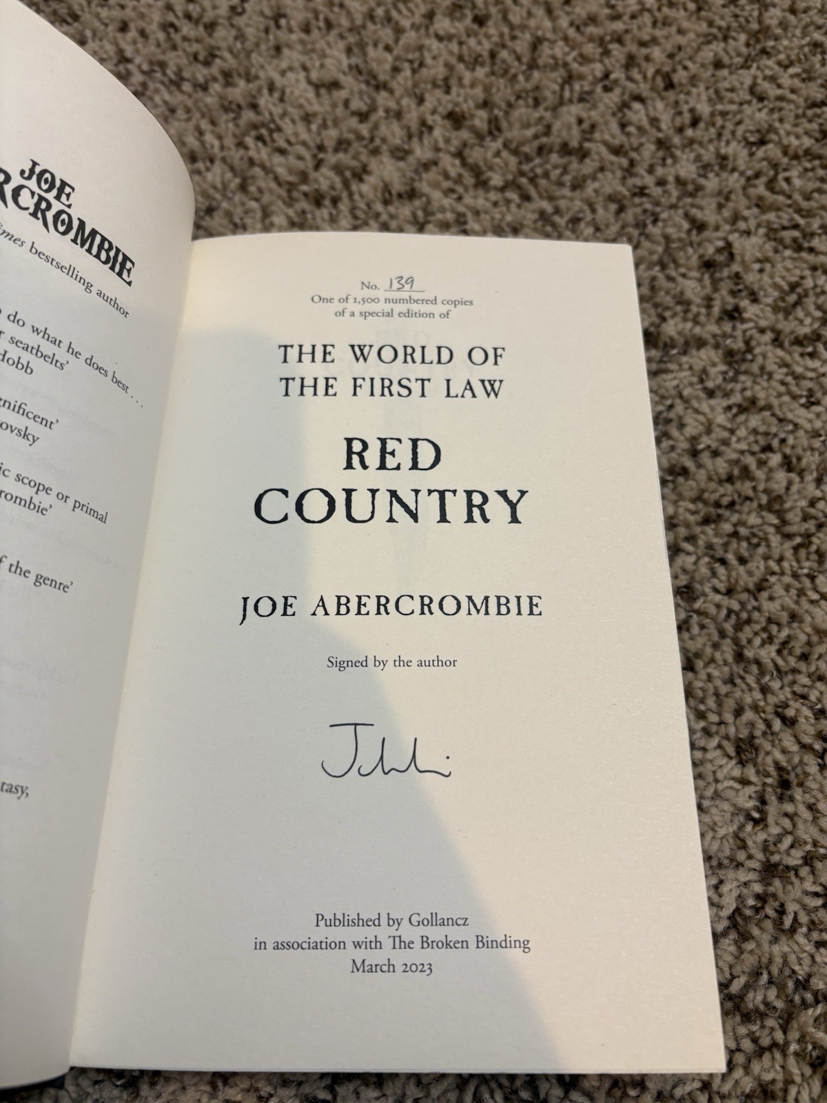 Great Leveller By Joe Abercrombie Broken Binding Special Edition Signed Numbered