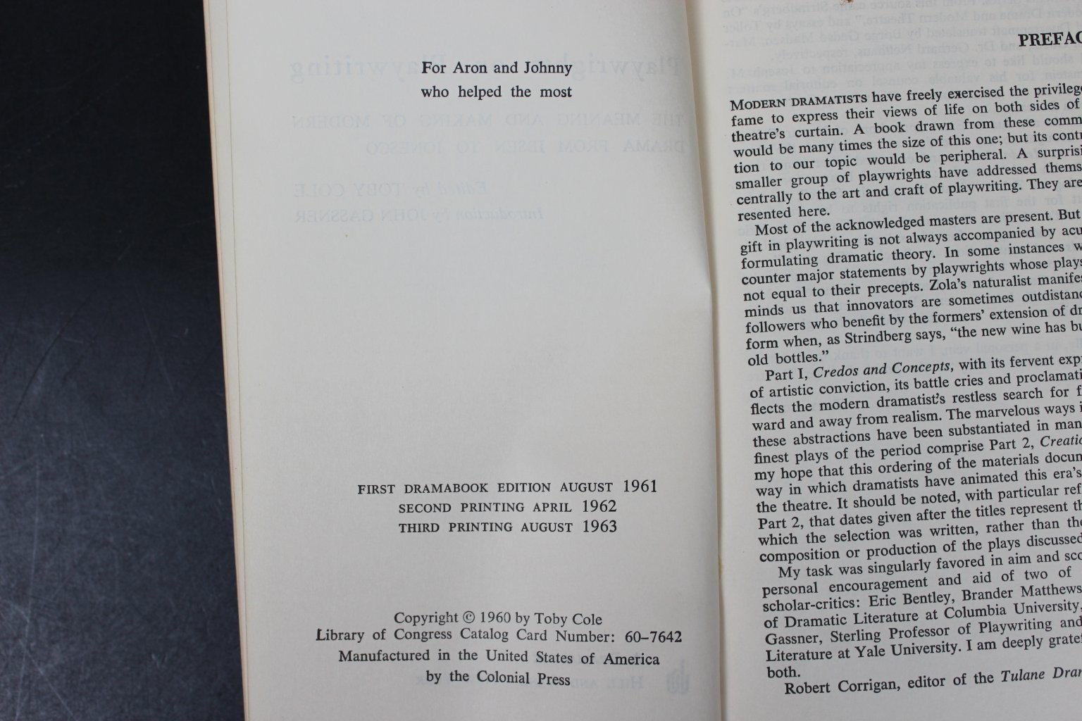 Playwrights on Playwriting Cole 1963 Drama Theory Anthology Hill & Wang PB ~VG
