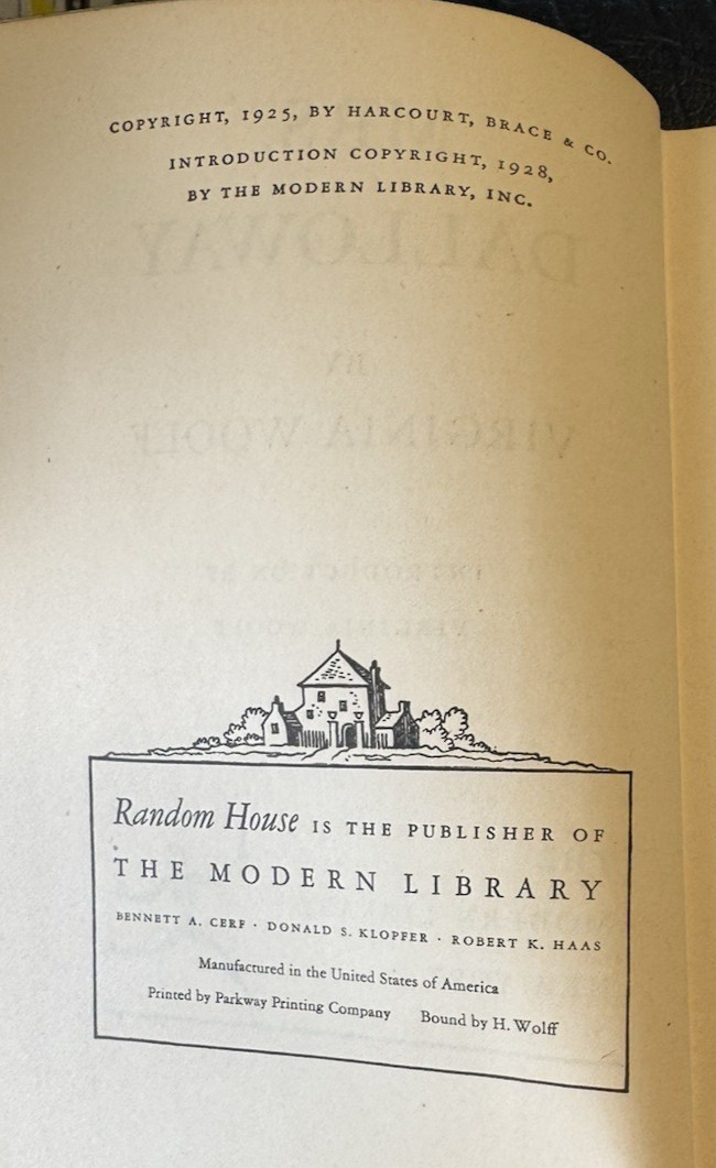 Mrs. Dalloway by Virginia Woolf (1928, Modern Library, Introduction by V. Woolf)