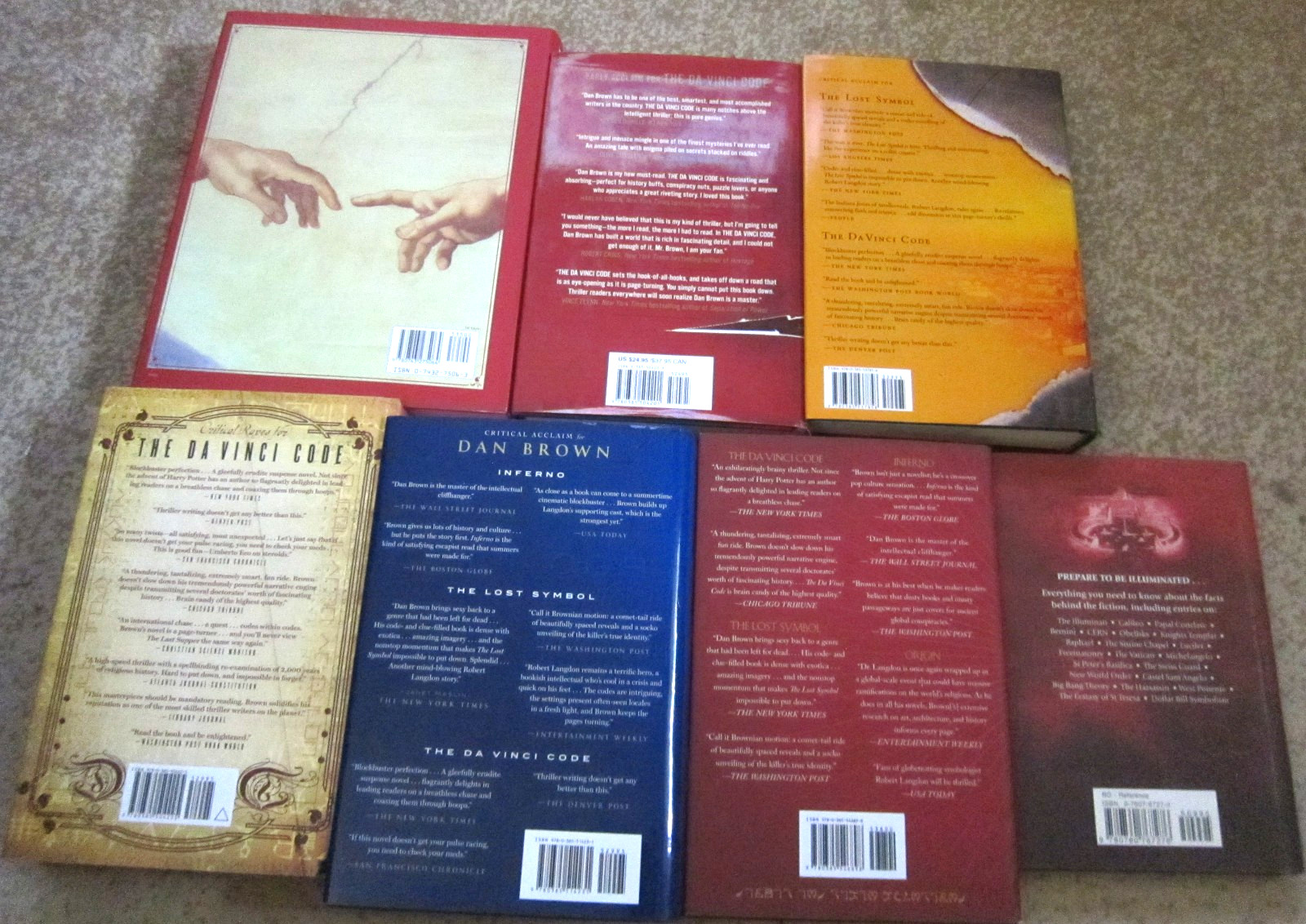 Dan Brown book lot- The entire Langdon Robert series- 6 novels plus Guidebook !