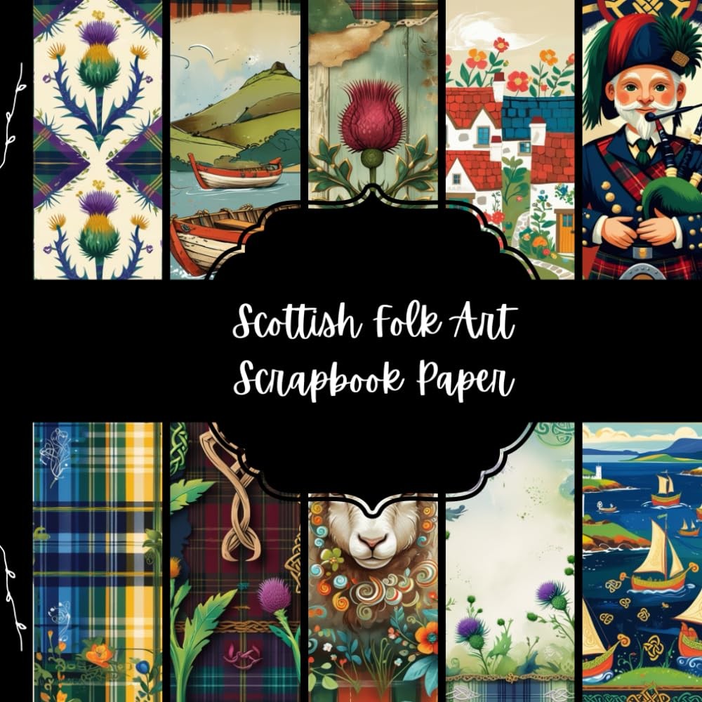 Scottish Folk Art Scrapbook Paper, Scotland Junk Journal Paper, Europe Travel…