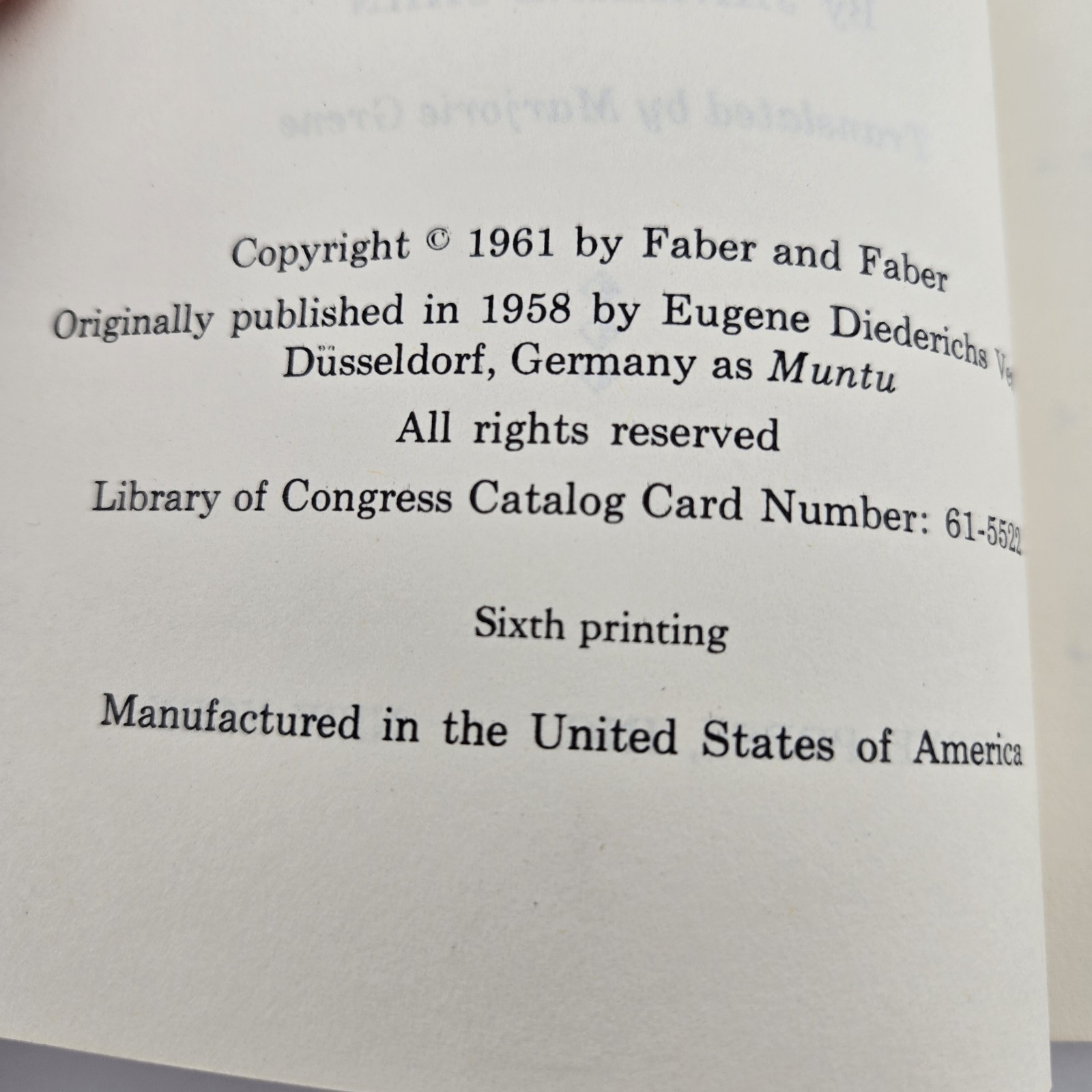 Muntu : New African Culture by Janheinz Jahn 1961 Edition Paperback
