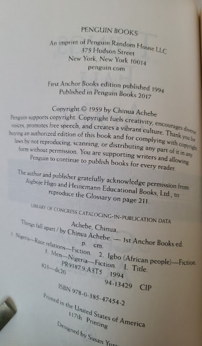 Things Fall Apart (2017) Achebe, Chinua [Penguin Books, Tr. Pbk.] 117th printing