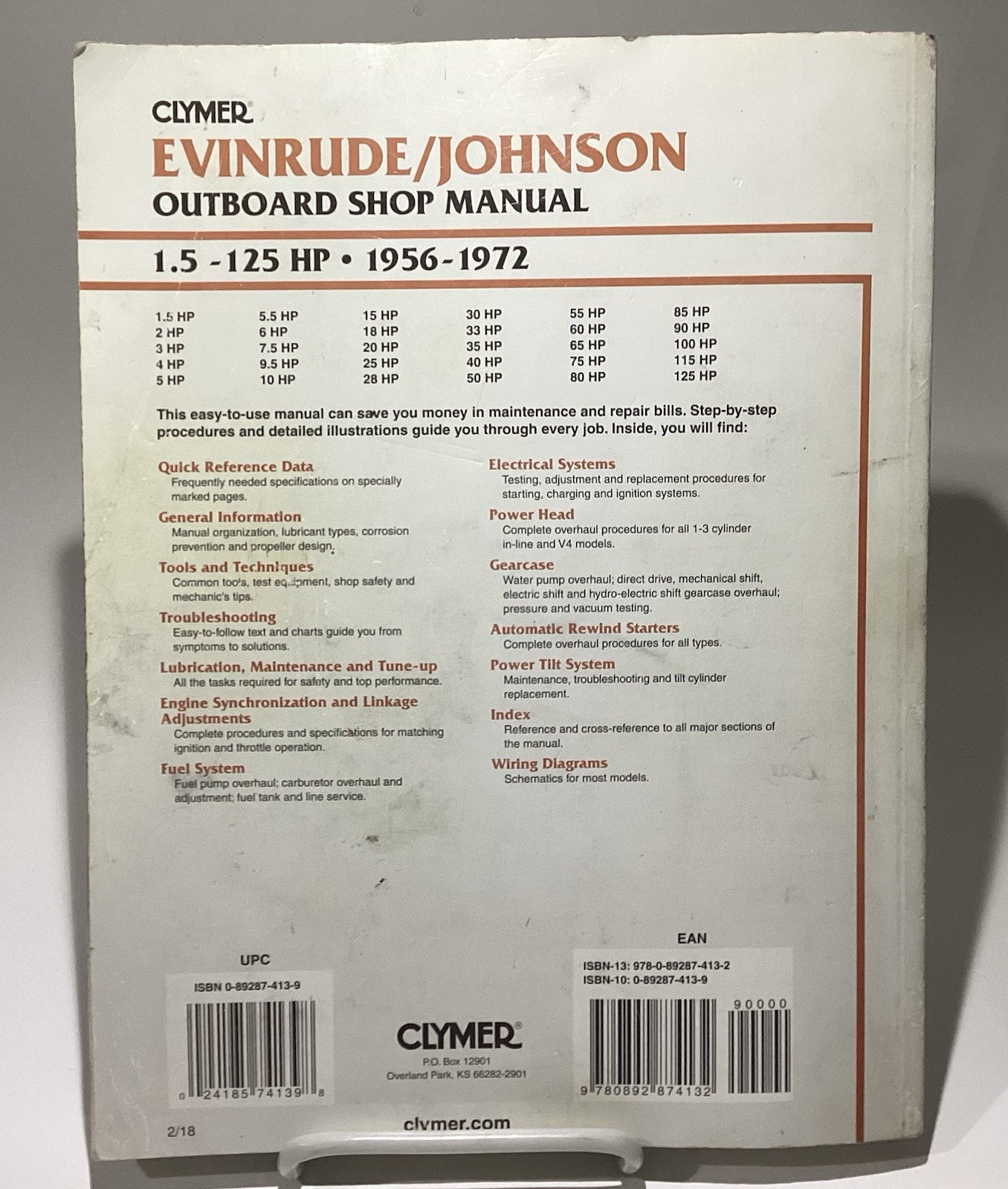 Clymer Evinrude Johnson Outboard Shop Manual 1.5-125HP 1956-1972 8734 A84