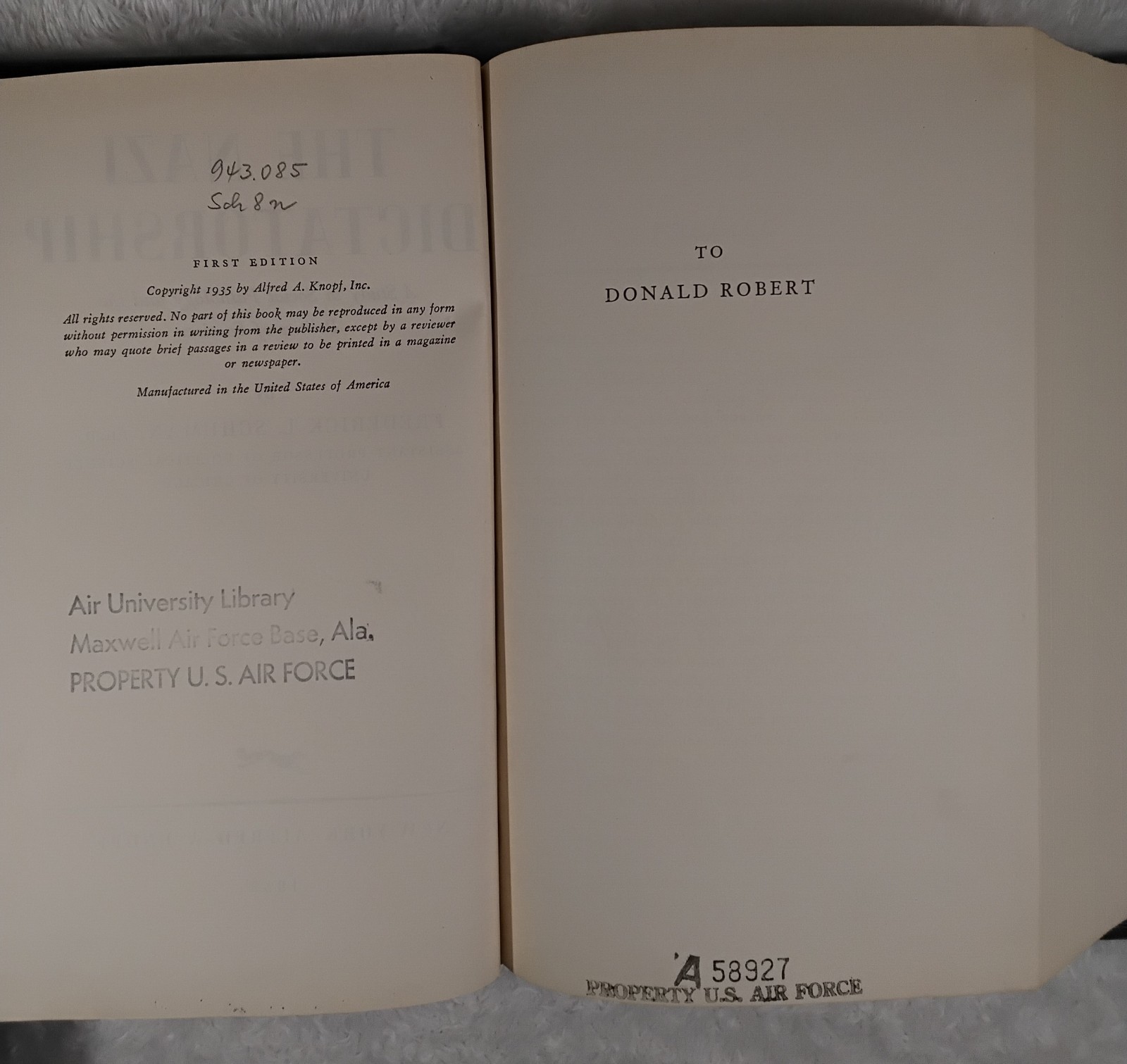 The Nazi Dictatorship Frederick L. Schuman HC Alfred A. Knopf 1935 1st Ed