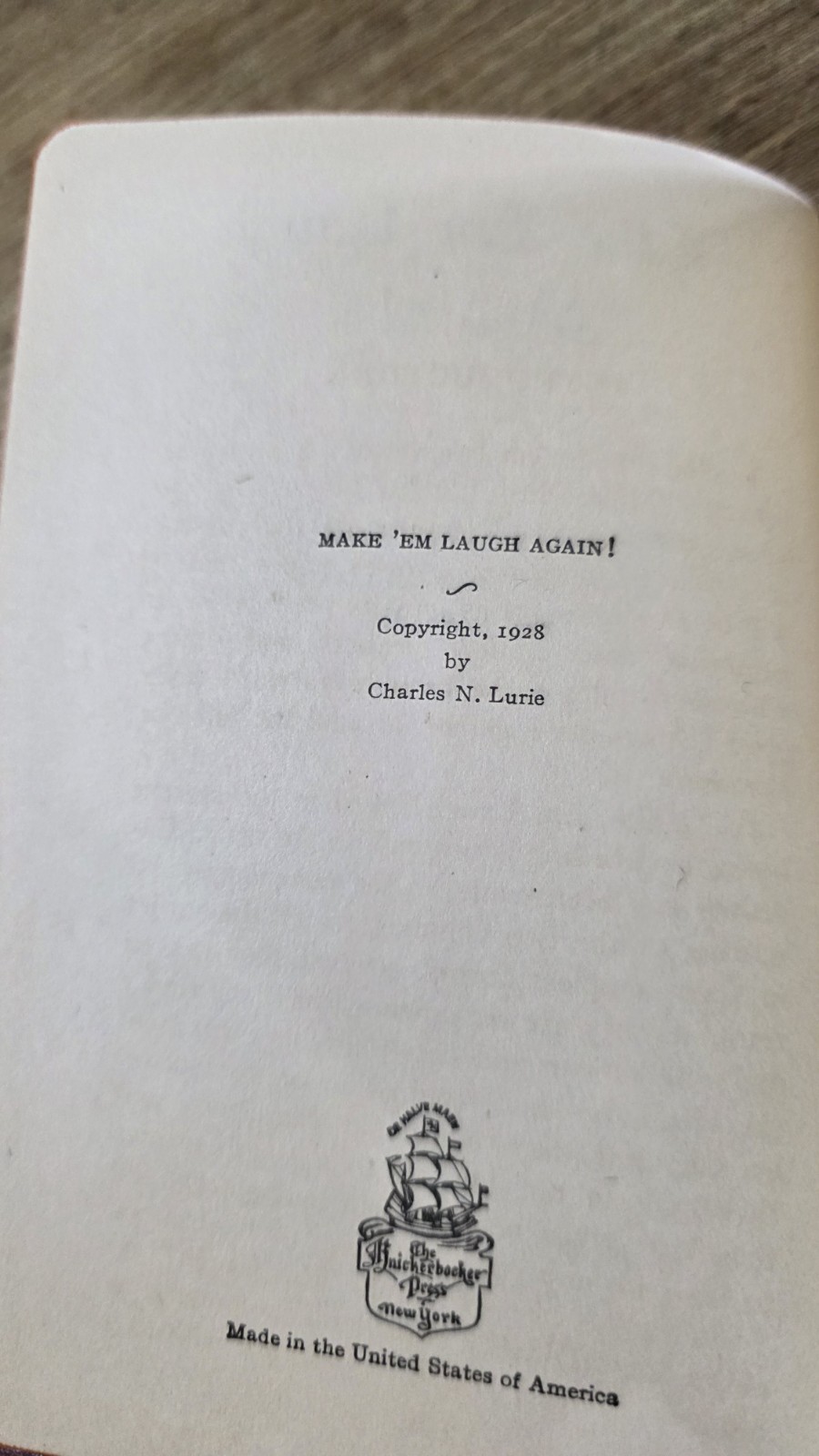 Make ‚Em Laugh Again! 1928 Charles N. Lurie Humor Jokes Vintage Hardcover