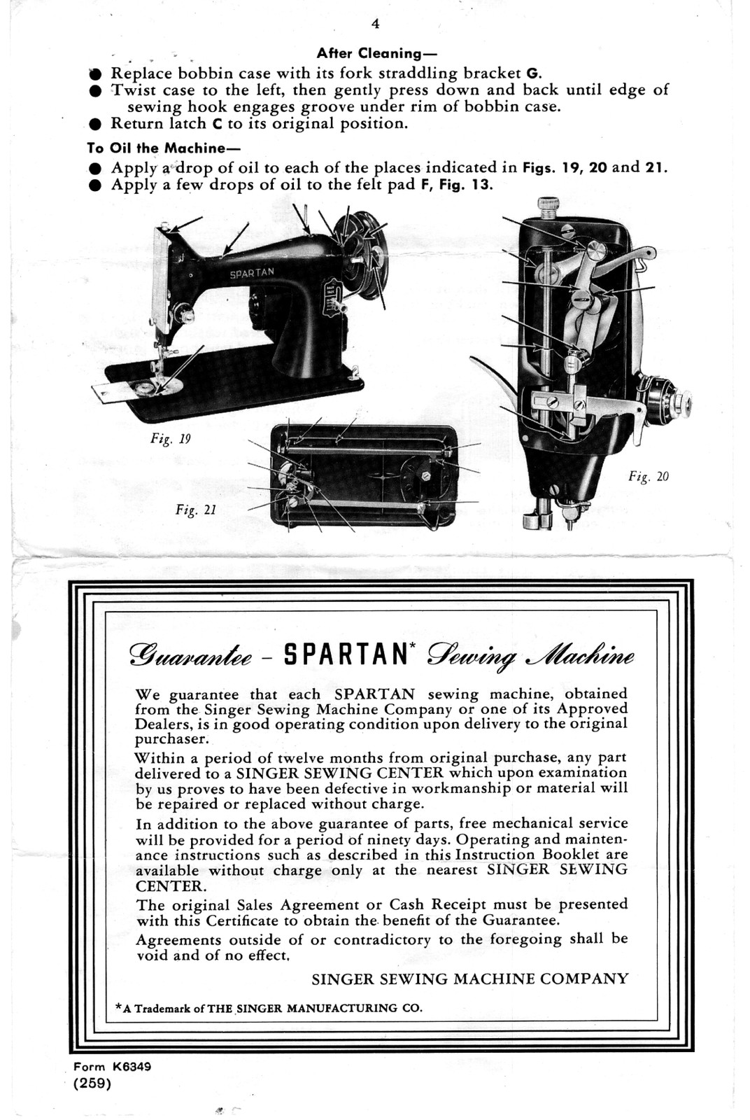 SINGER 192 Spartan Sewing Machine User Manual – STEEL WIRE BOUND – TOUGH COVERS