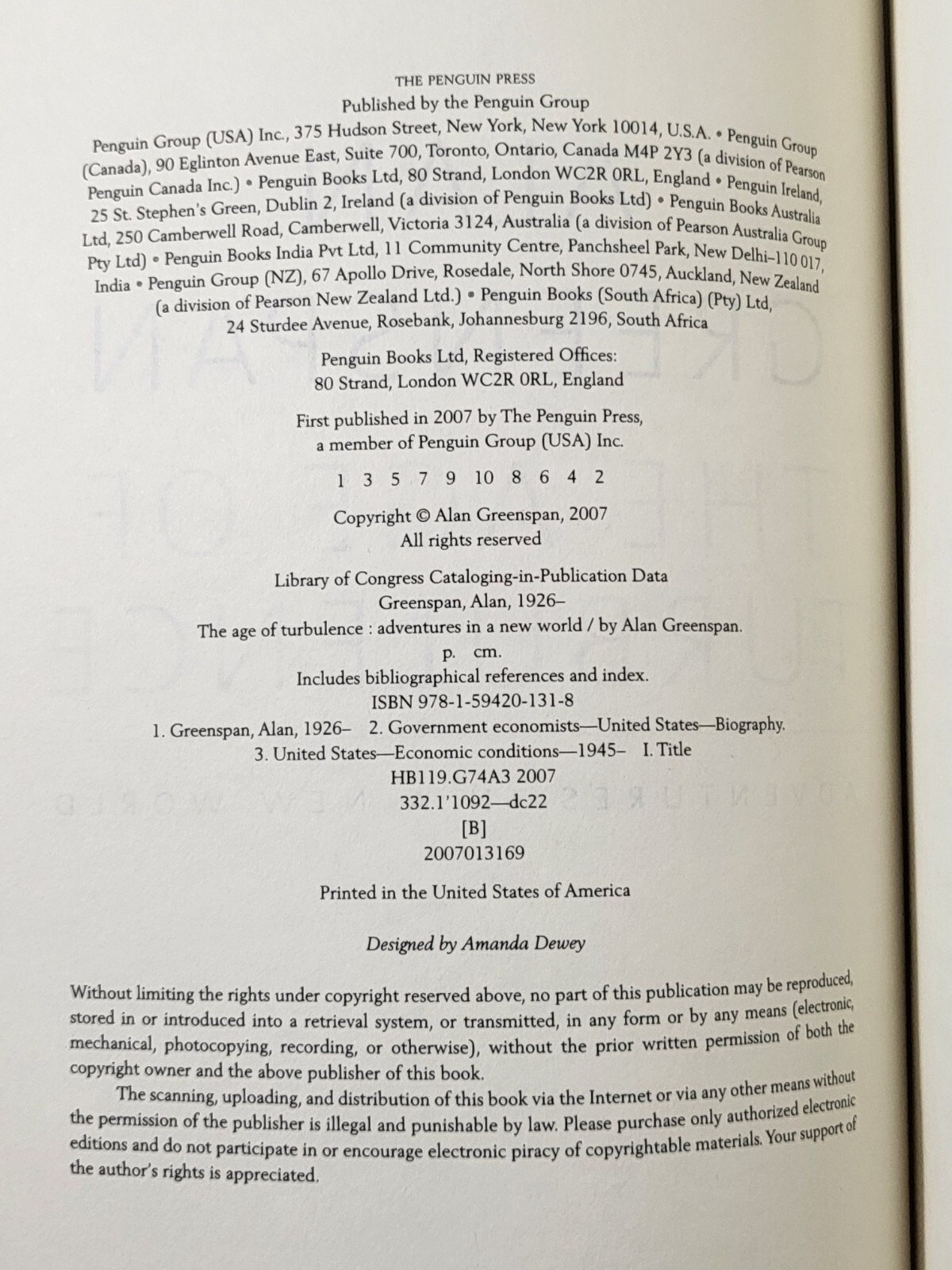 ALAN GREENSPAN The Age of Turbulence Adventures in New World SIGNED 1ST Ed HCDJ