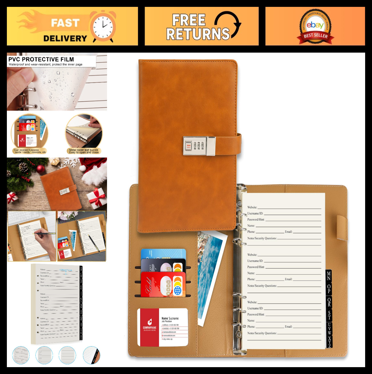 Password Organizer Book with Lock & Alphabetical Tabs, 302 Pages, Refillable A5