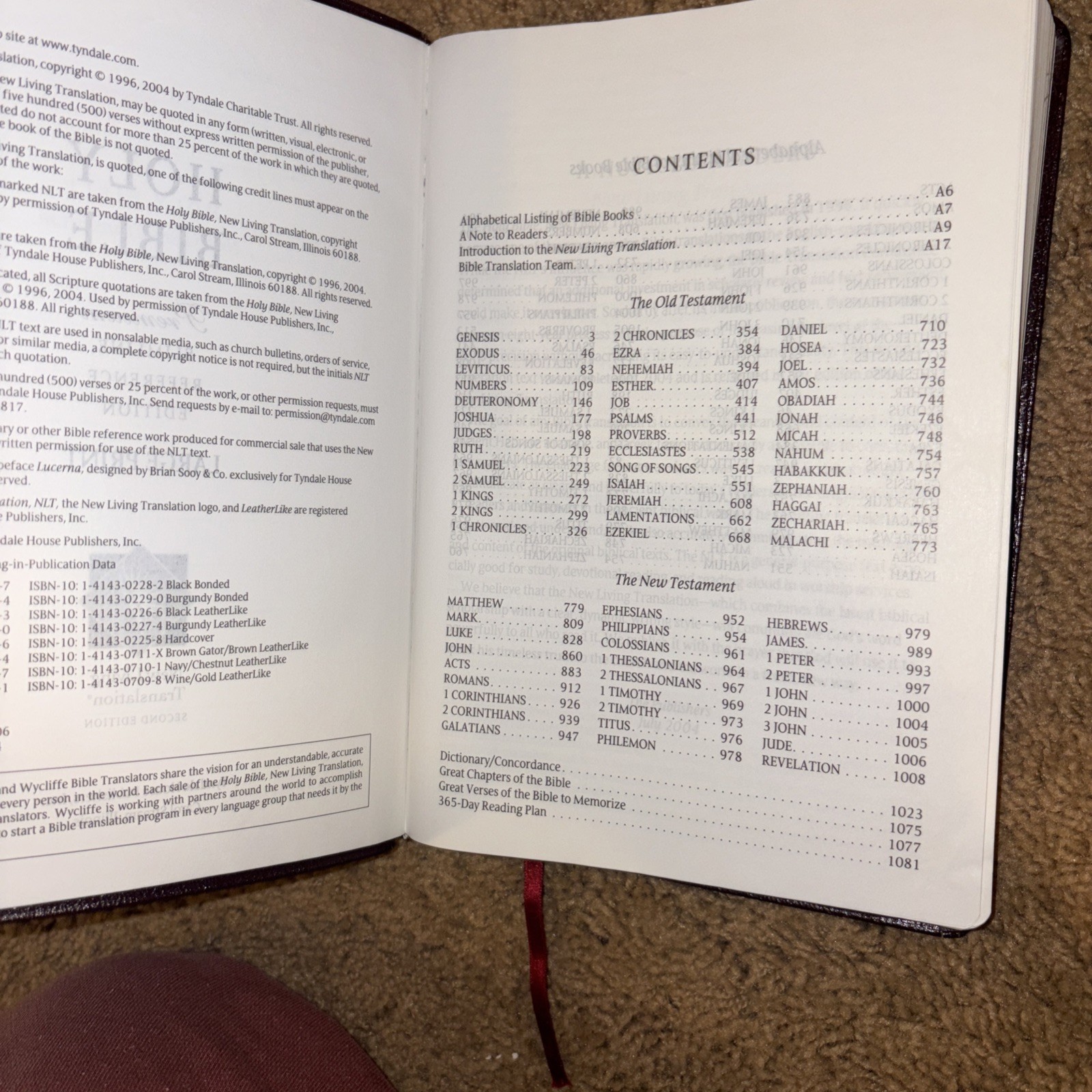 HOLY BIBLE Tyndale SLIMLINE Large Print 2004 BONDED LEATHER Burgundy NLT