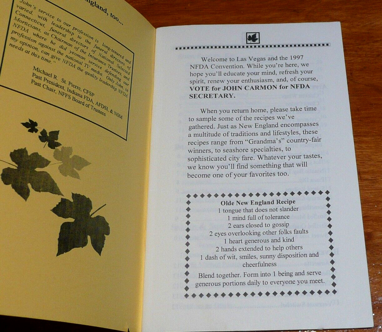 New England Favorites (48 pages) John Carmon candidate NFDA with Maple Recipes