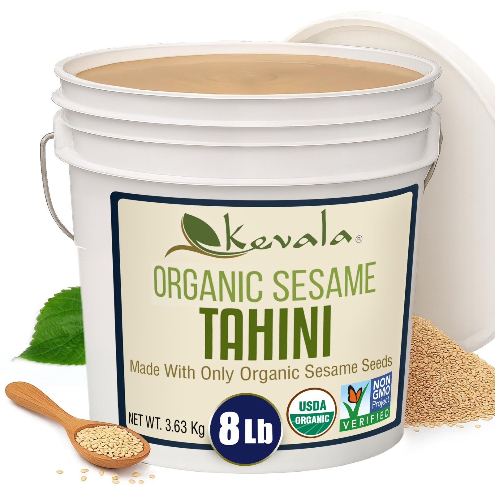 Organic Sesame Tahini – USDA Certified, Non-GMO, Kosher – 8 Lb Pack