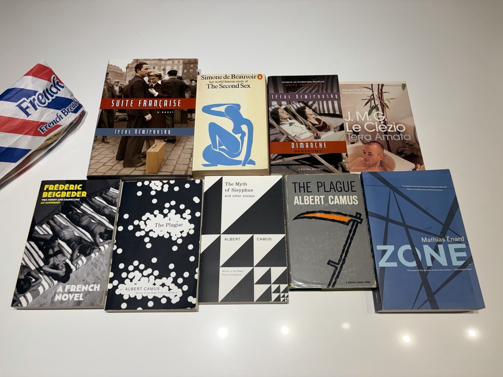 lot of 9 books (Albert Camus, Simone de Beauvoir, J.M.G. Le Clézio)