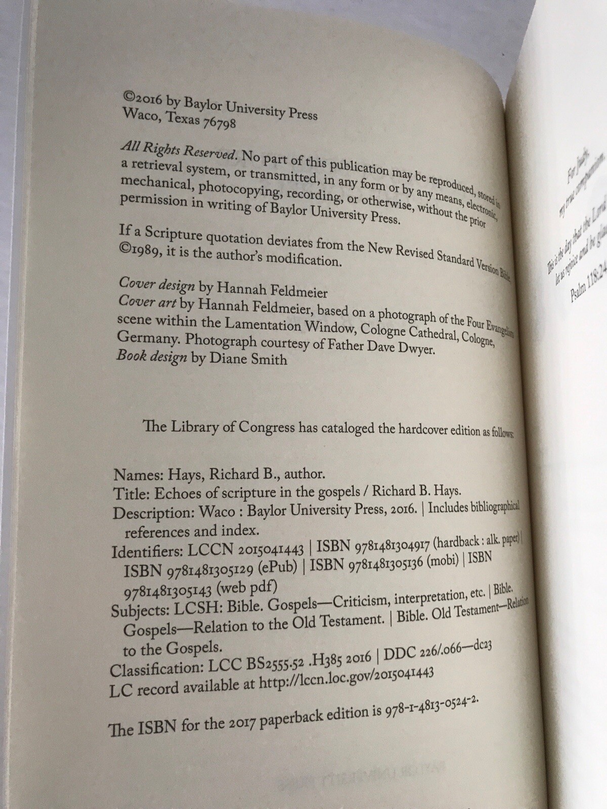 Echoes of Scripture in the Gospels Richard B. Hays New Testament Studies 2016