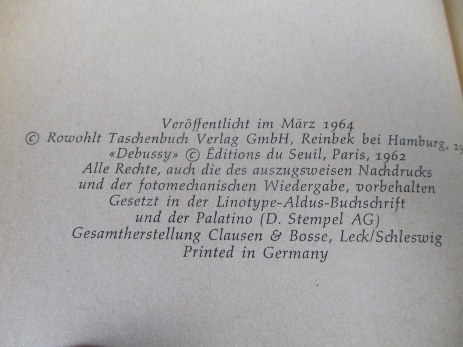 Claude Debussy Jean Barraqué 1964 Biography RoRoRo Taschenbuch Music