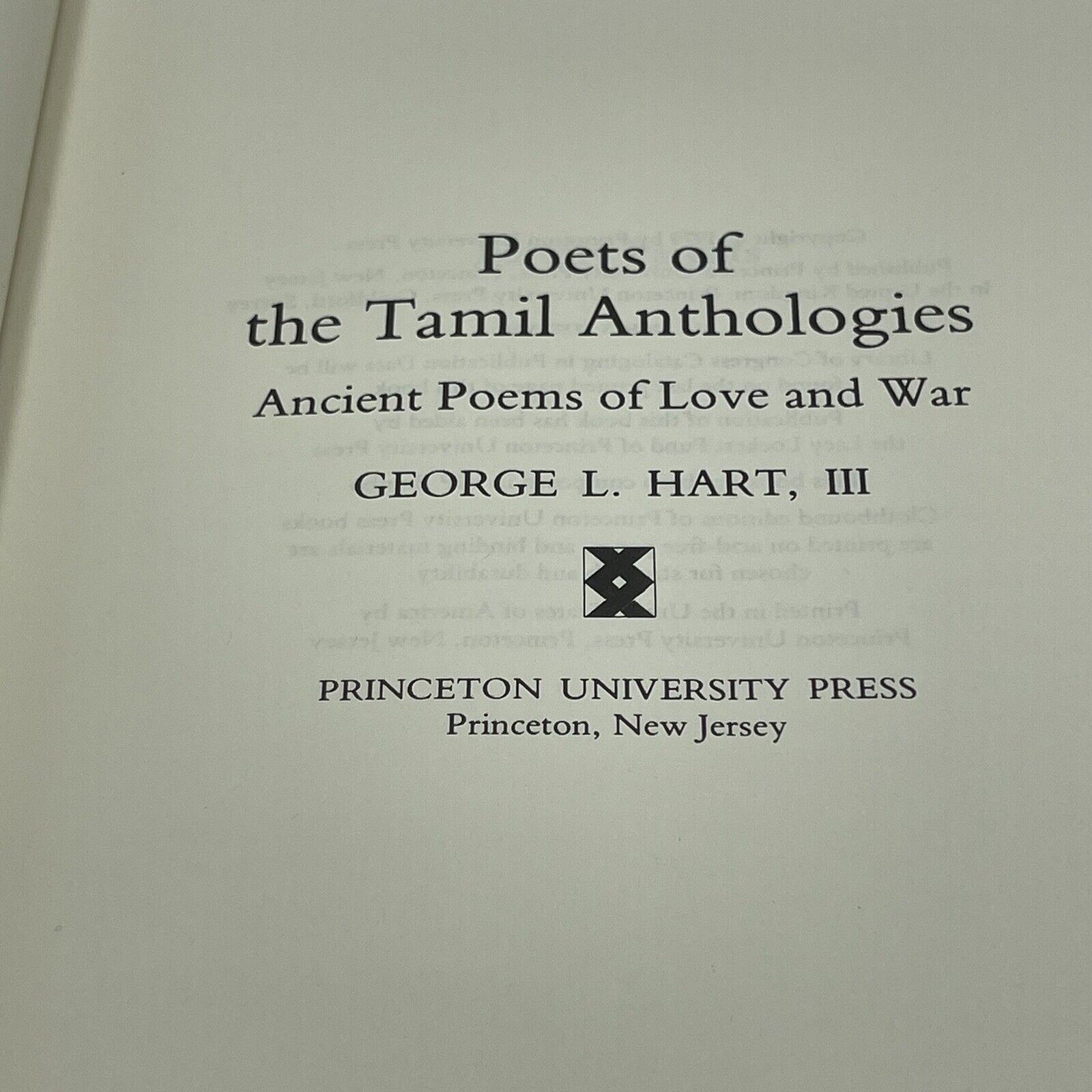 Poets of the Tamil Anthologies by George L. Hart III (1979 Hardcover)