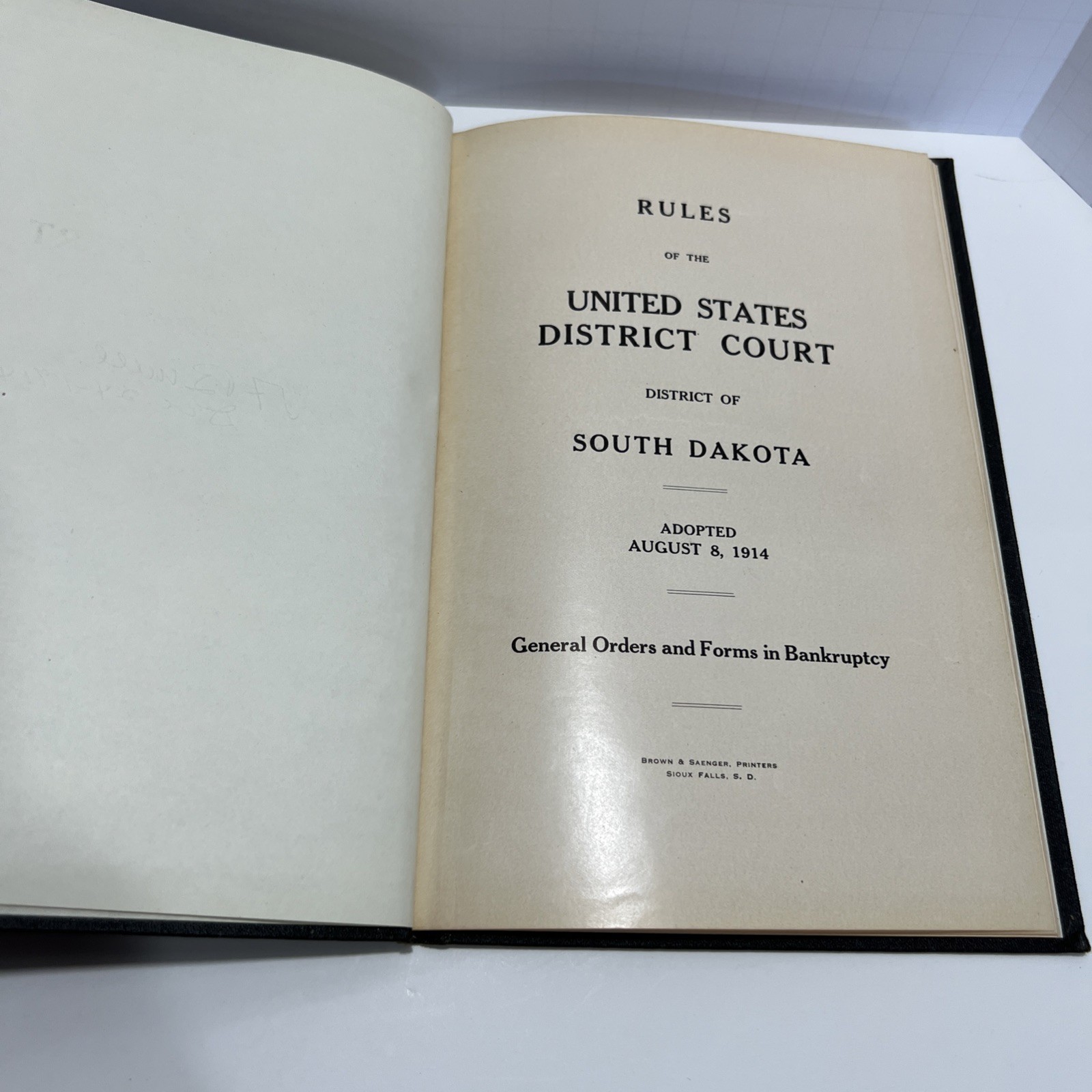 Antique Law Book: Rules of the of the United States District of South Dakota1914