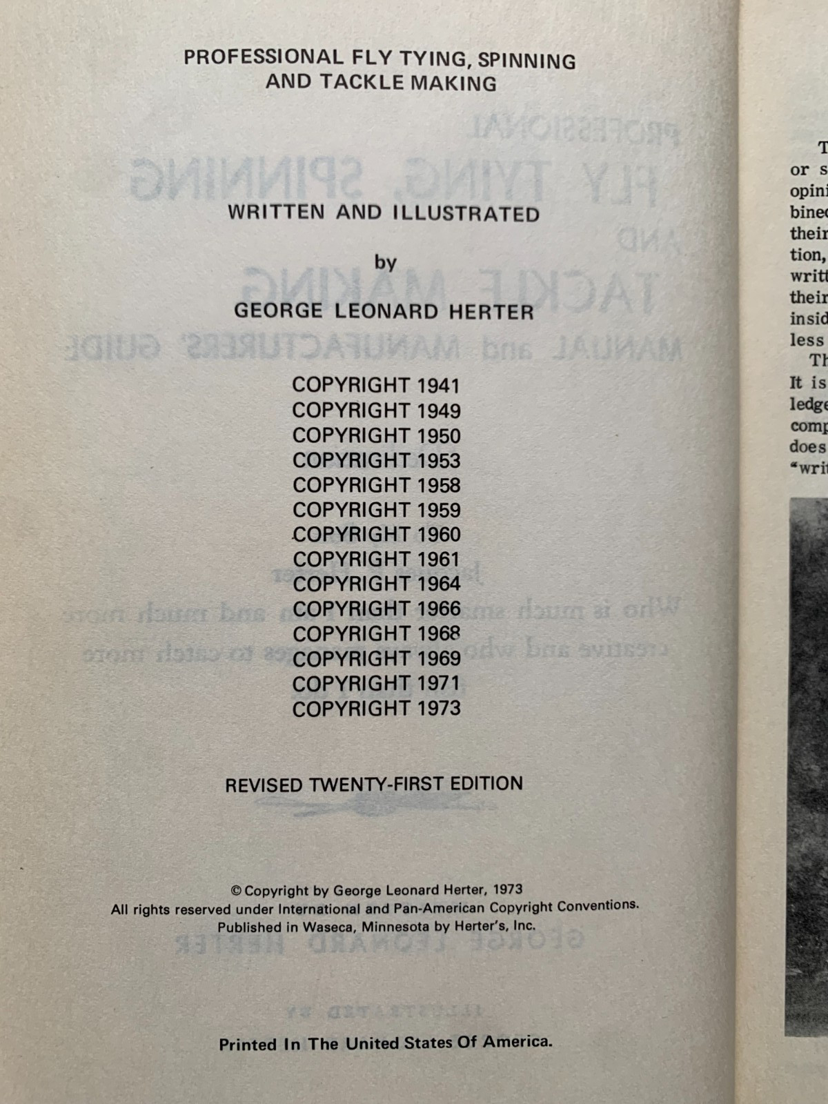 Professional FLY TYING, SPINNING & TACKLE MAKING Guide, George HERTER, 1973