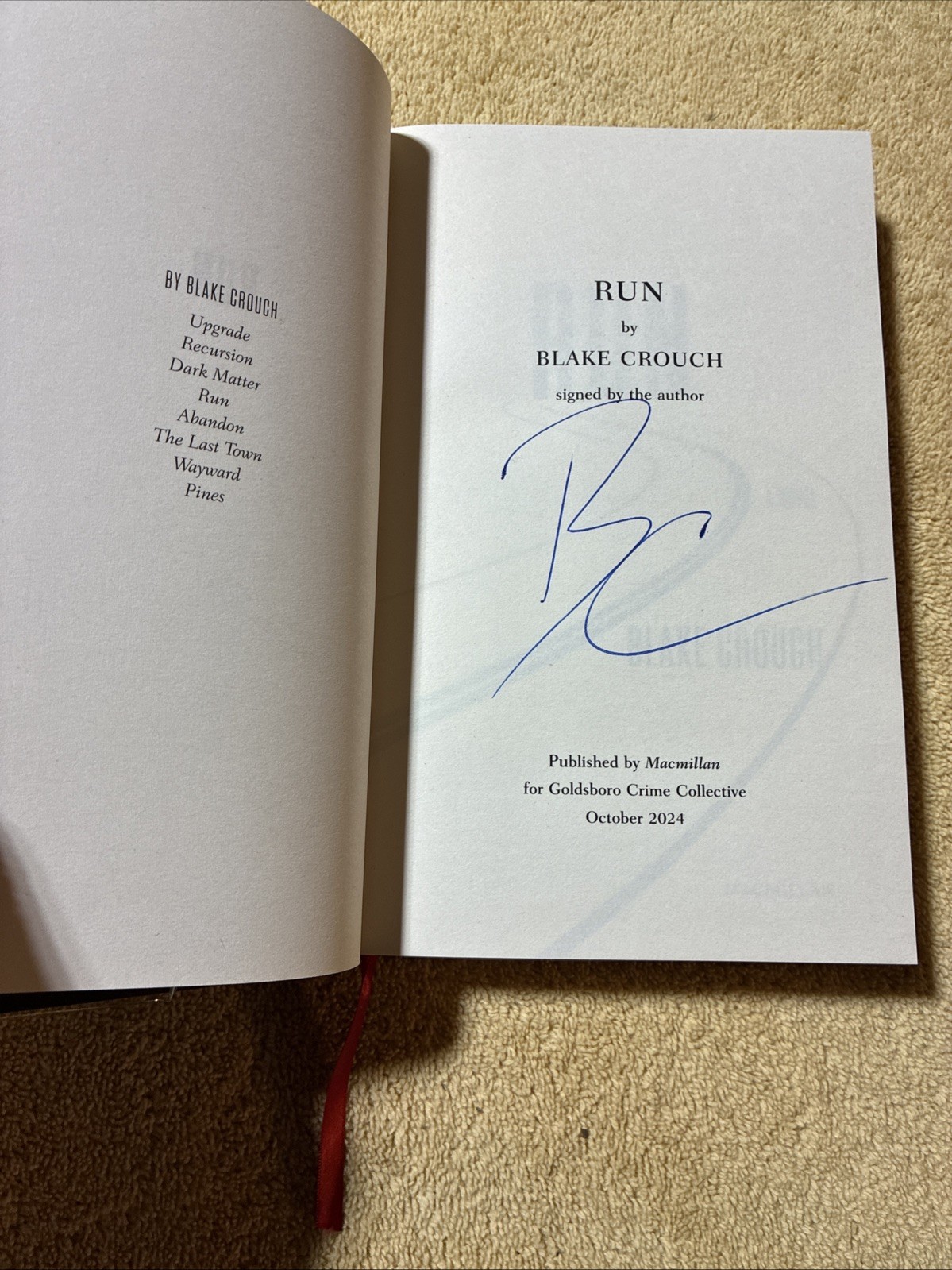 Run by Blake Crouch (2024, Hardcover) Signed Goldsboro Special 1st/1st Edition