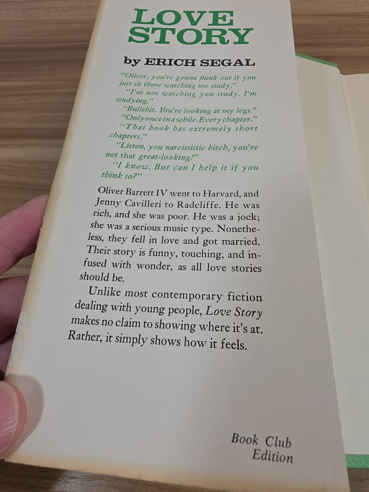 1970 Erich Segal LOVE STORY Hardcover Book DJ Book Club Edition Harper Row