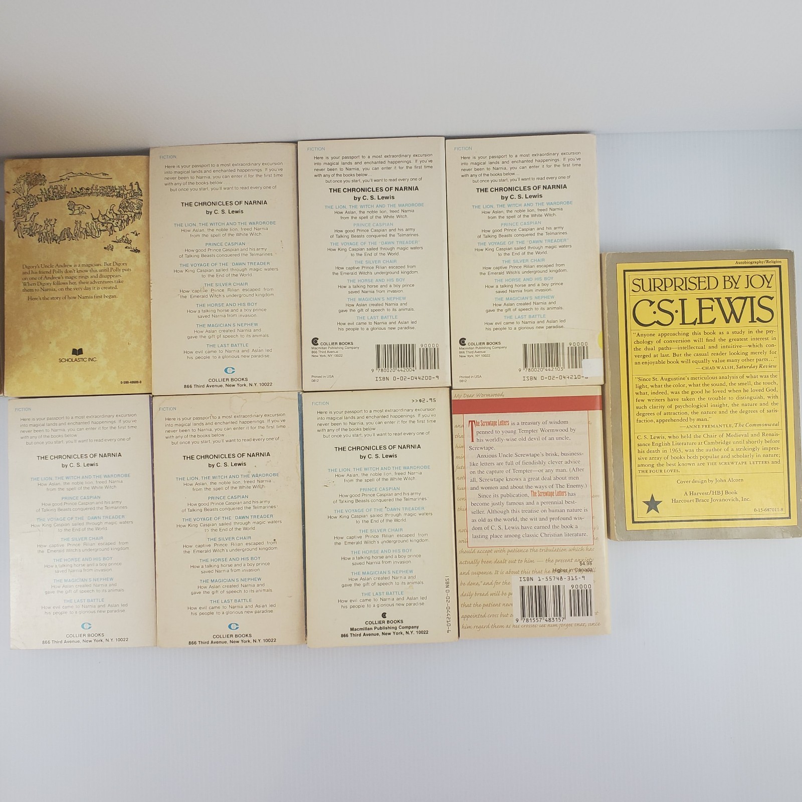 Lot 21 C S Lewis Books Chronicles of Narnia, Surprised By Joy, Screwtape Letters