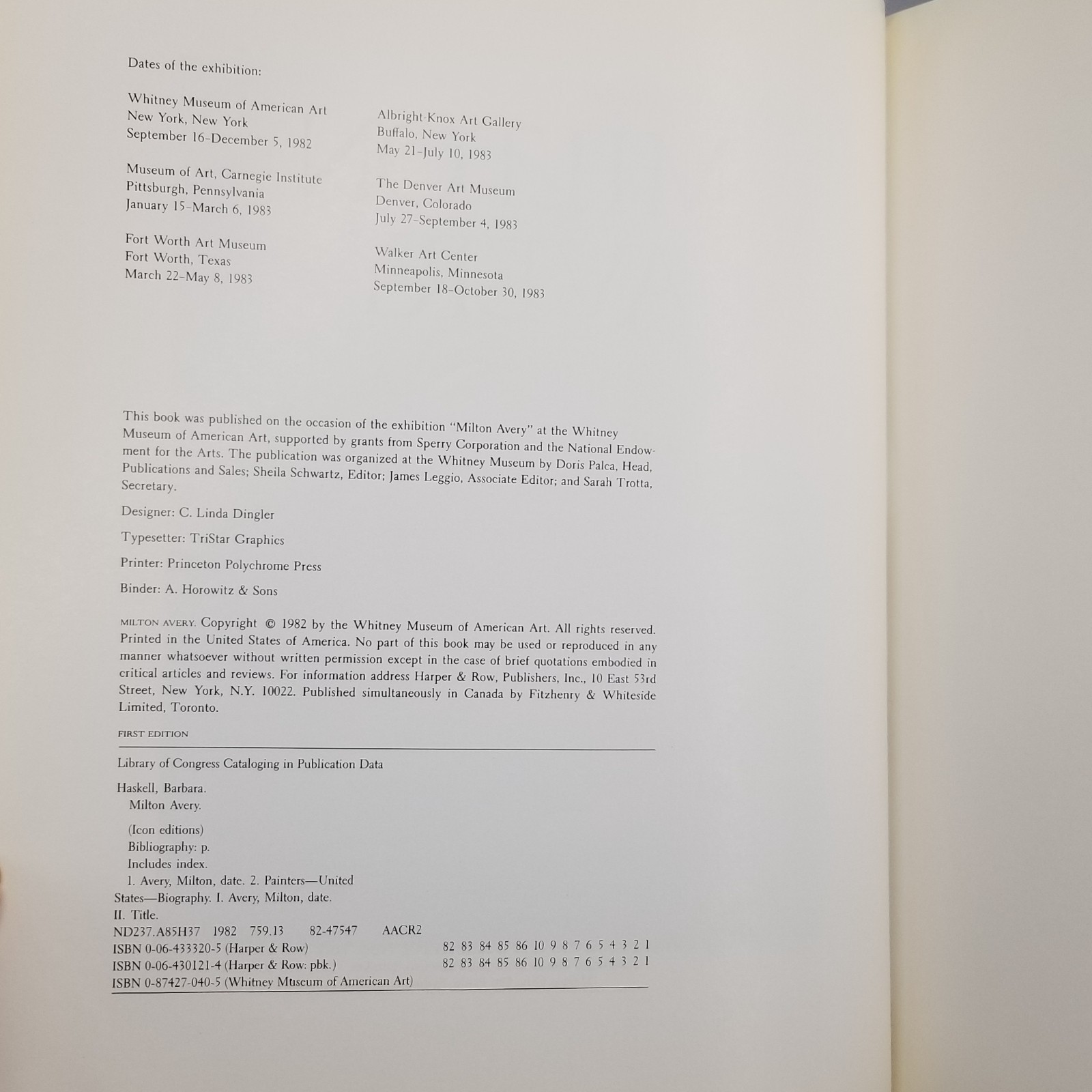 Milton Avery 1982 Whitney Exhibition Catalog 1st Ed – Press Release Included