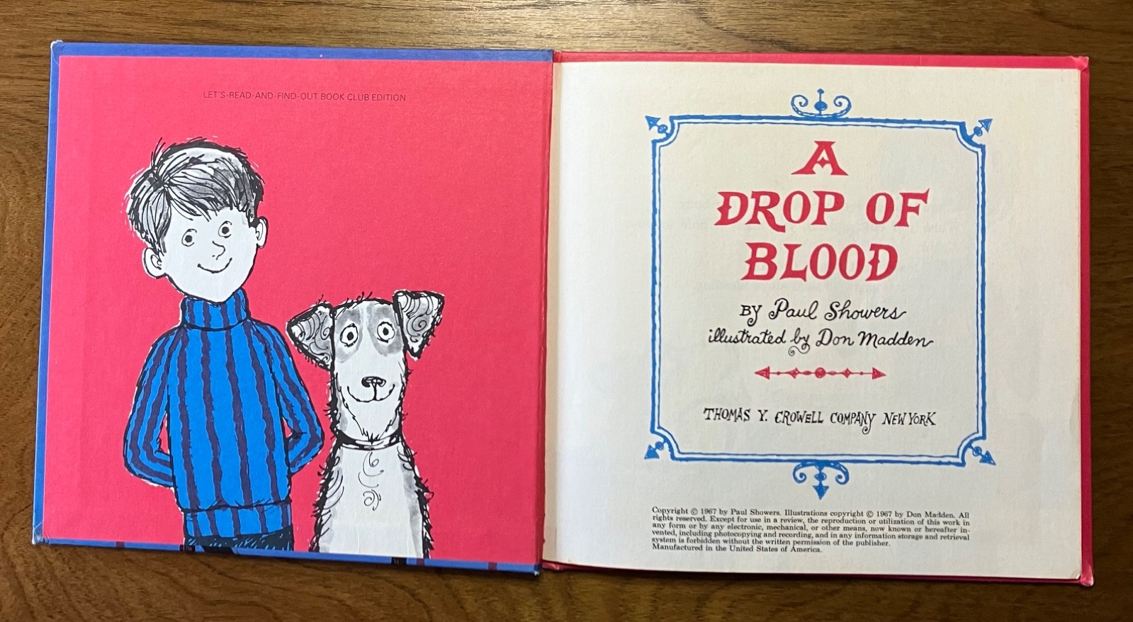 A DROP OF BLOOD By Paul Showers 1967 hardcover kid’s book