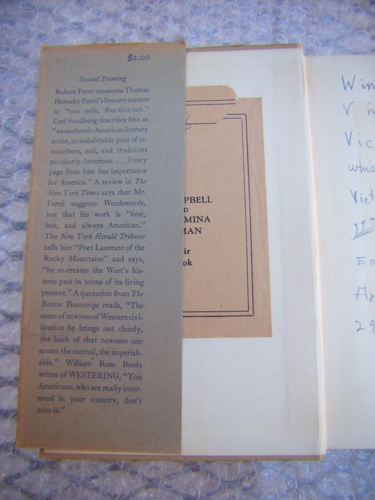 Westering by THOMAS HORNSBY FERRIL Hardcover Yale University Press Second 1935