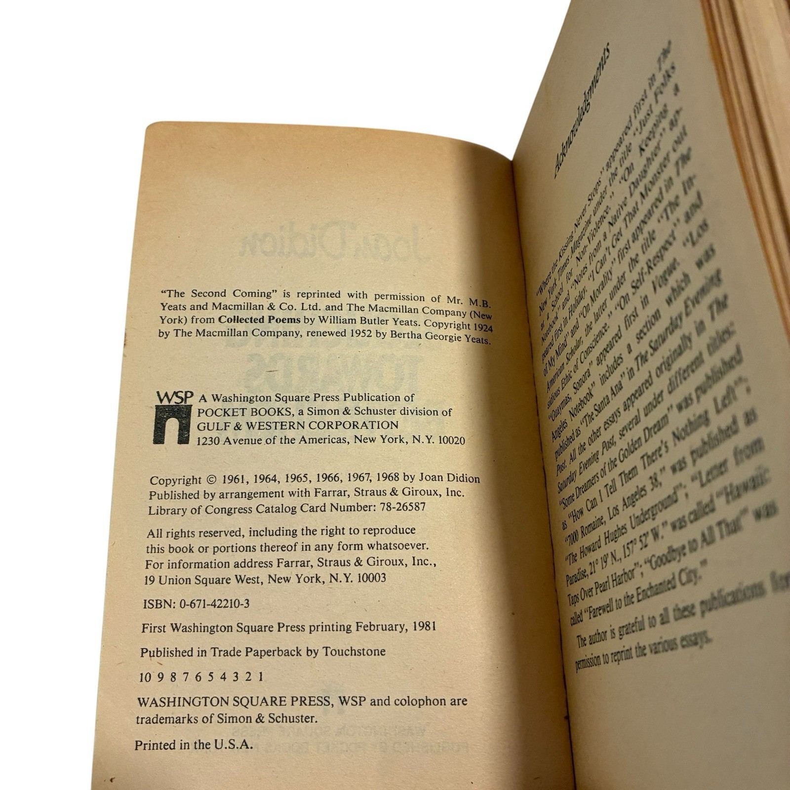 Joan Didion Set of 2 Vintage 1979: The White Album, Slouching Towards Bethlehem