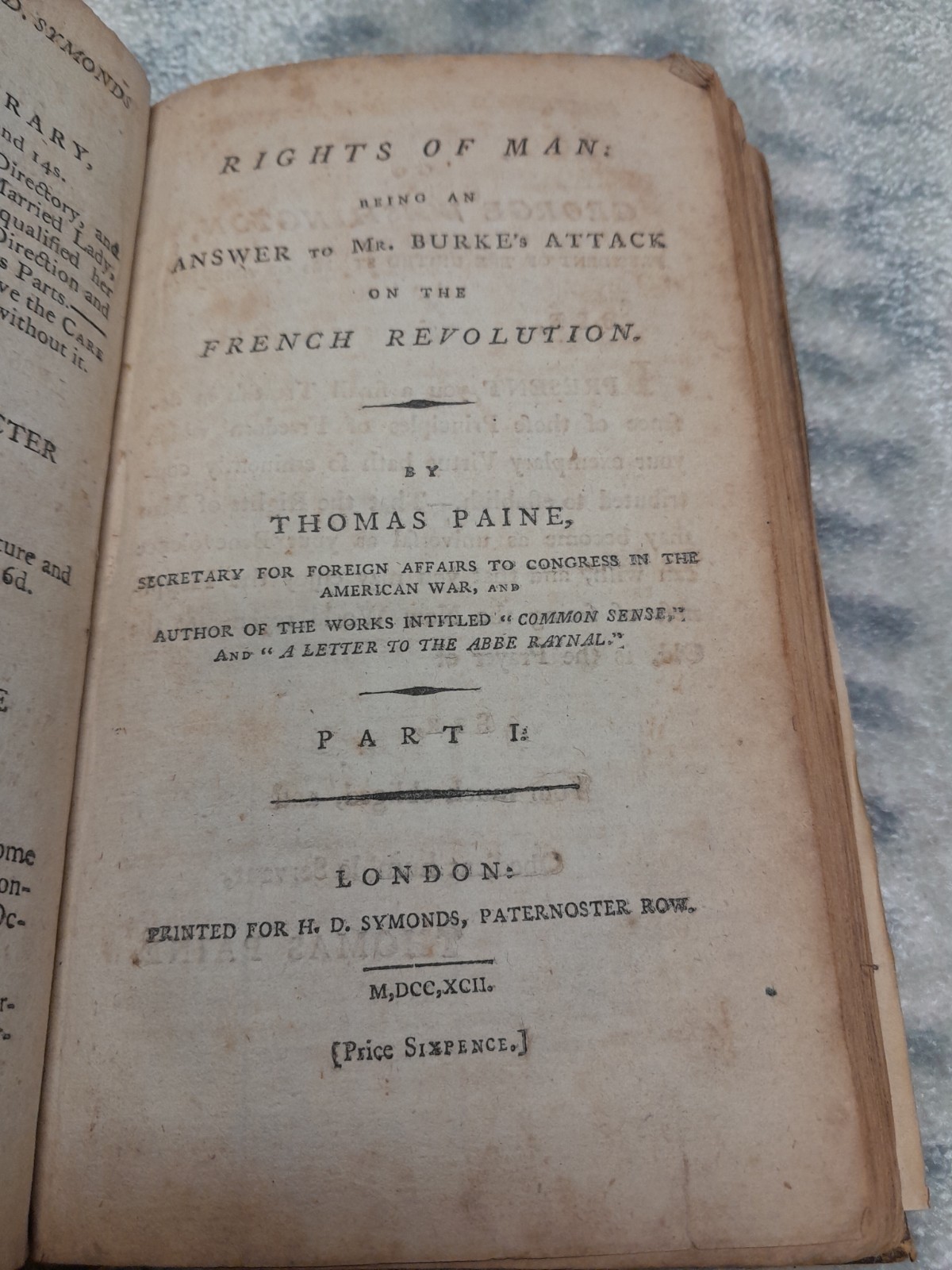 Thomas Paine 1792 first edition bound in calf, Common Sense, Rights of Man, +