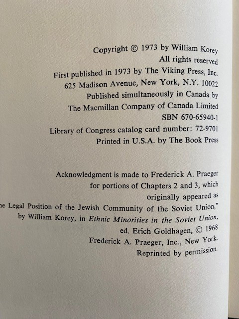 Soviet Cage : Anti-Semitism in Russia by William Korey (1973, 1st HC Hardcover)