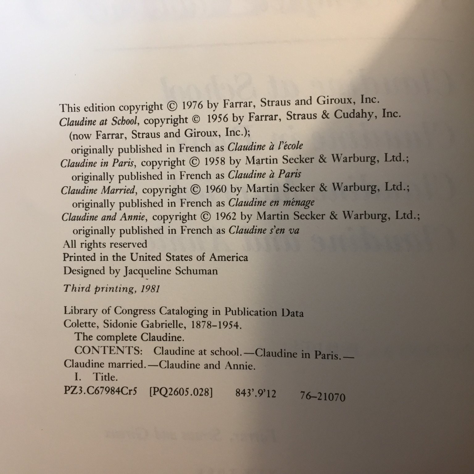 The Complete Claudine Colette 1976 Coming of Age Paperback Book Farrar Straus