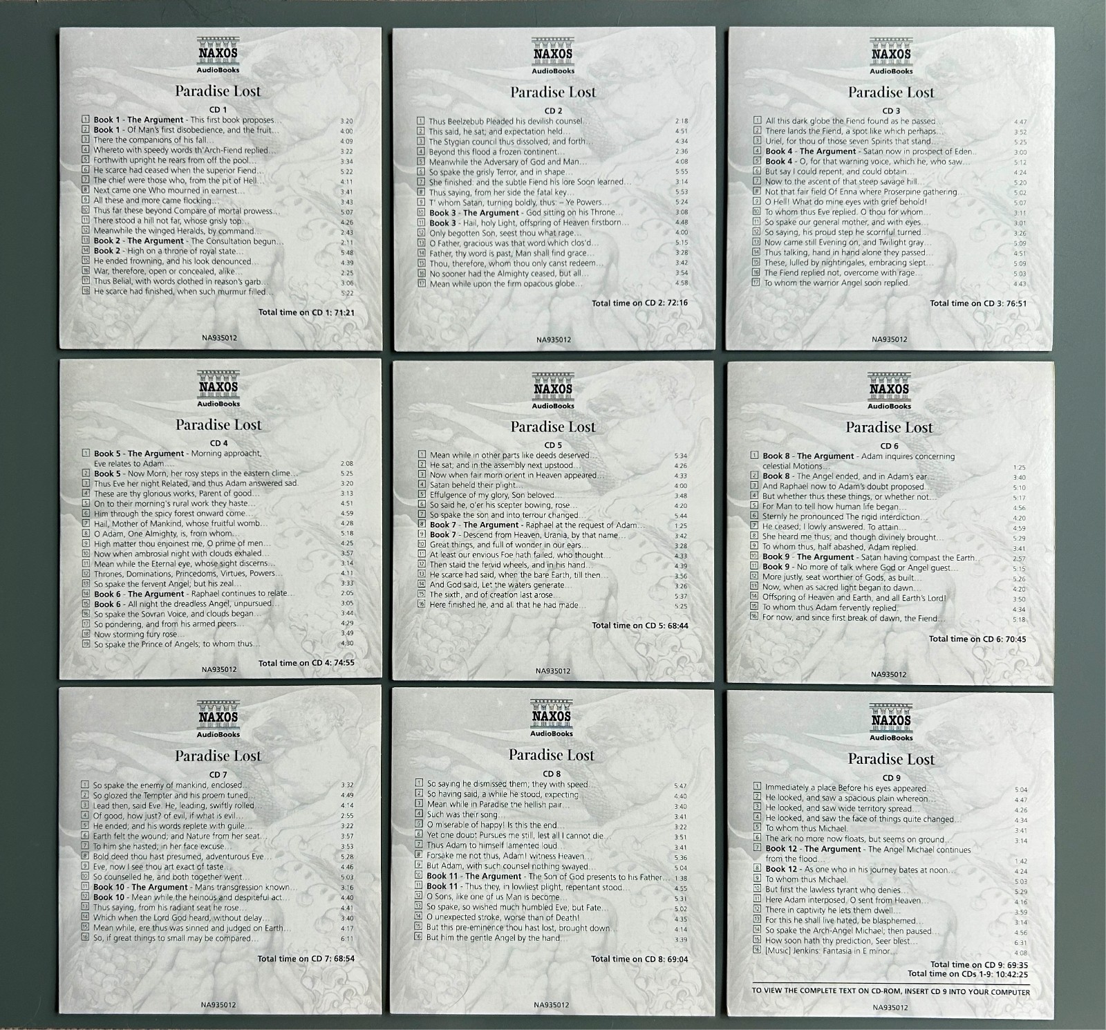 Paradise Lost Unabridged Audiobook – John Milton – Set of 9 Compact Discs – Good