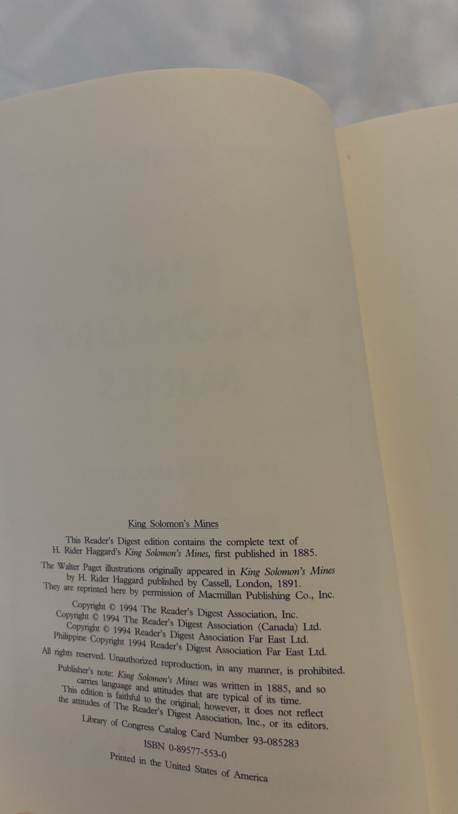 H. Rider Haggard King Solomon’s Mines Hardcover Reader’s Digest 1994 Illustrated
