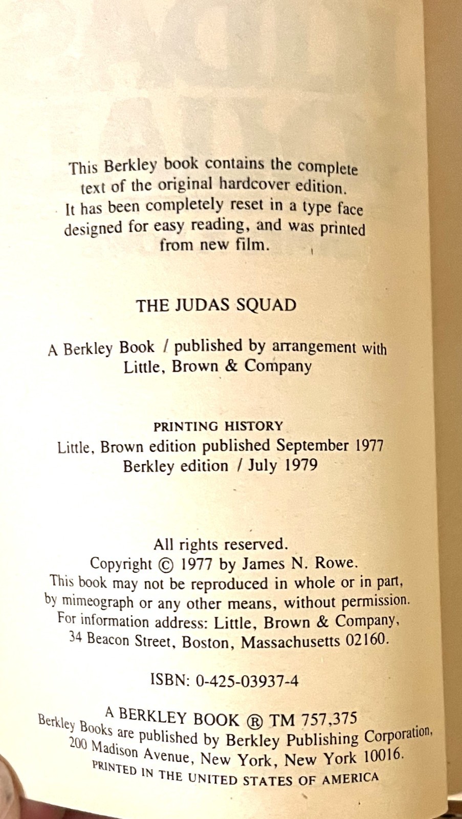 THE JUDAS SQUAD-Nuclear Terrorism Novel-JAMES N. ROWE-Superb 1979 Mass Market Pb