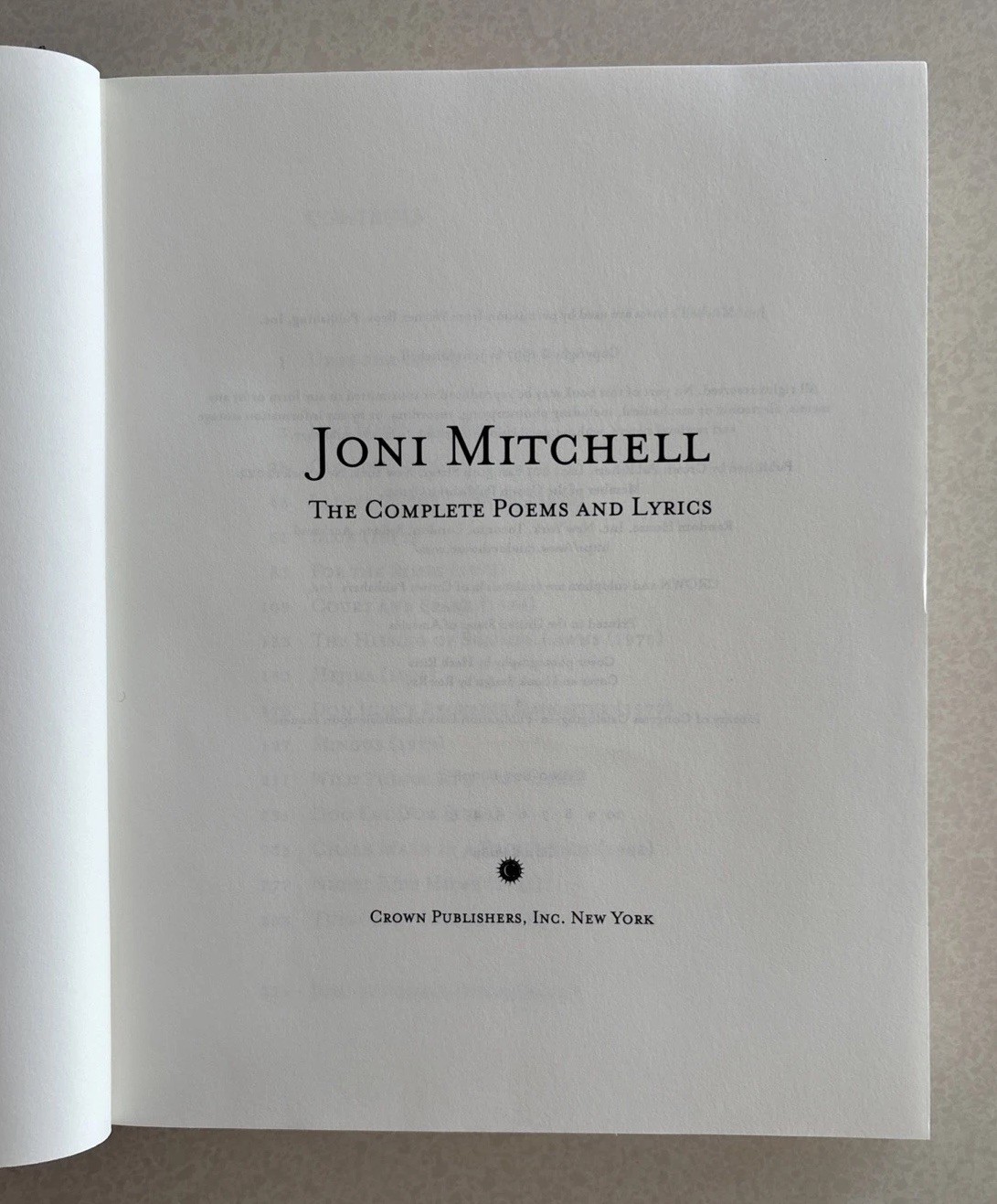 Joni Mitchell: The Complete Poems and Lyrics, 1st Edition, 1st Print 1997 HC-DJ