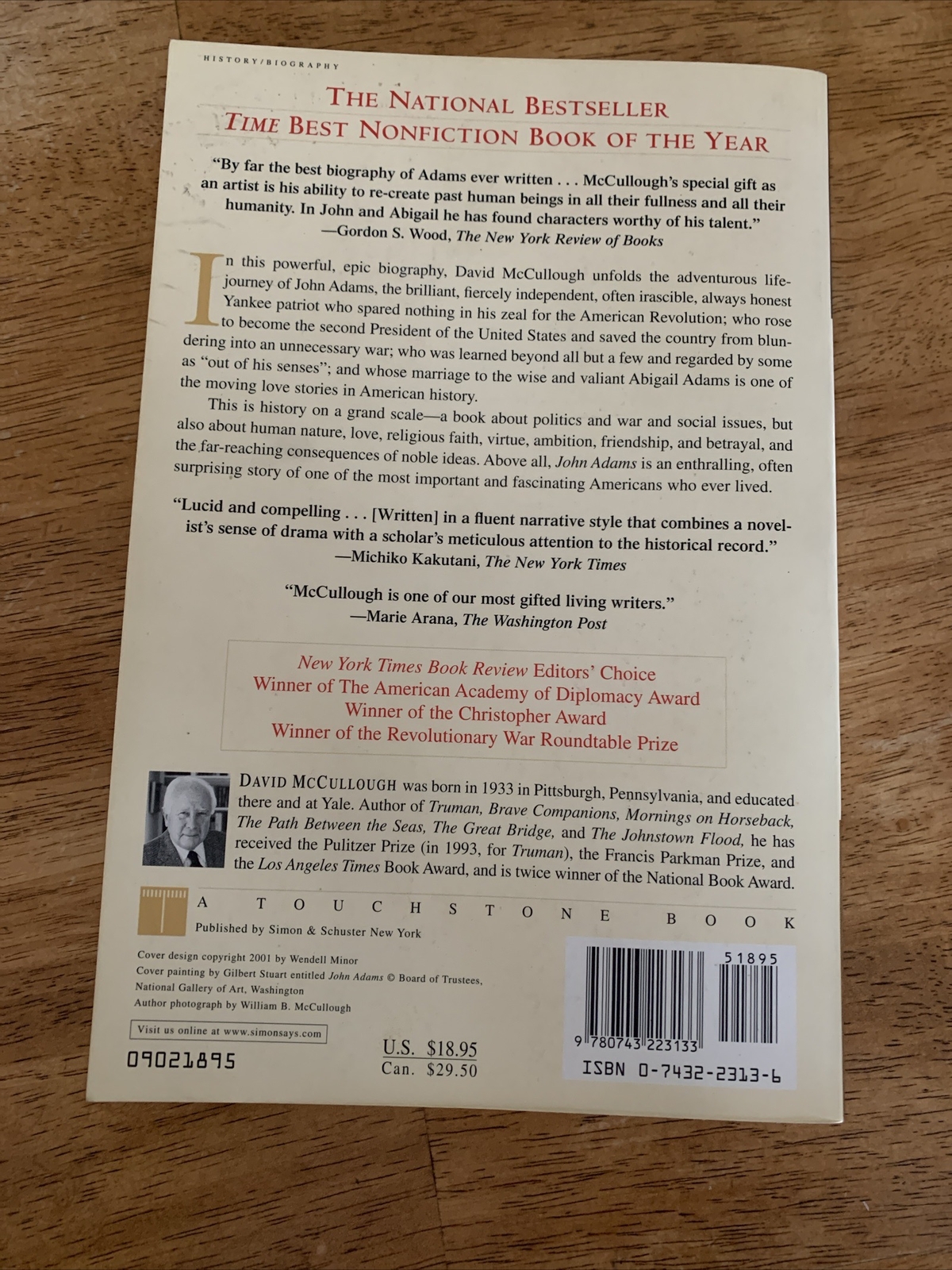 John Adams by David McCullough 2002 Touchstone Paperback 1st Ed. Never read