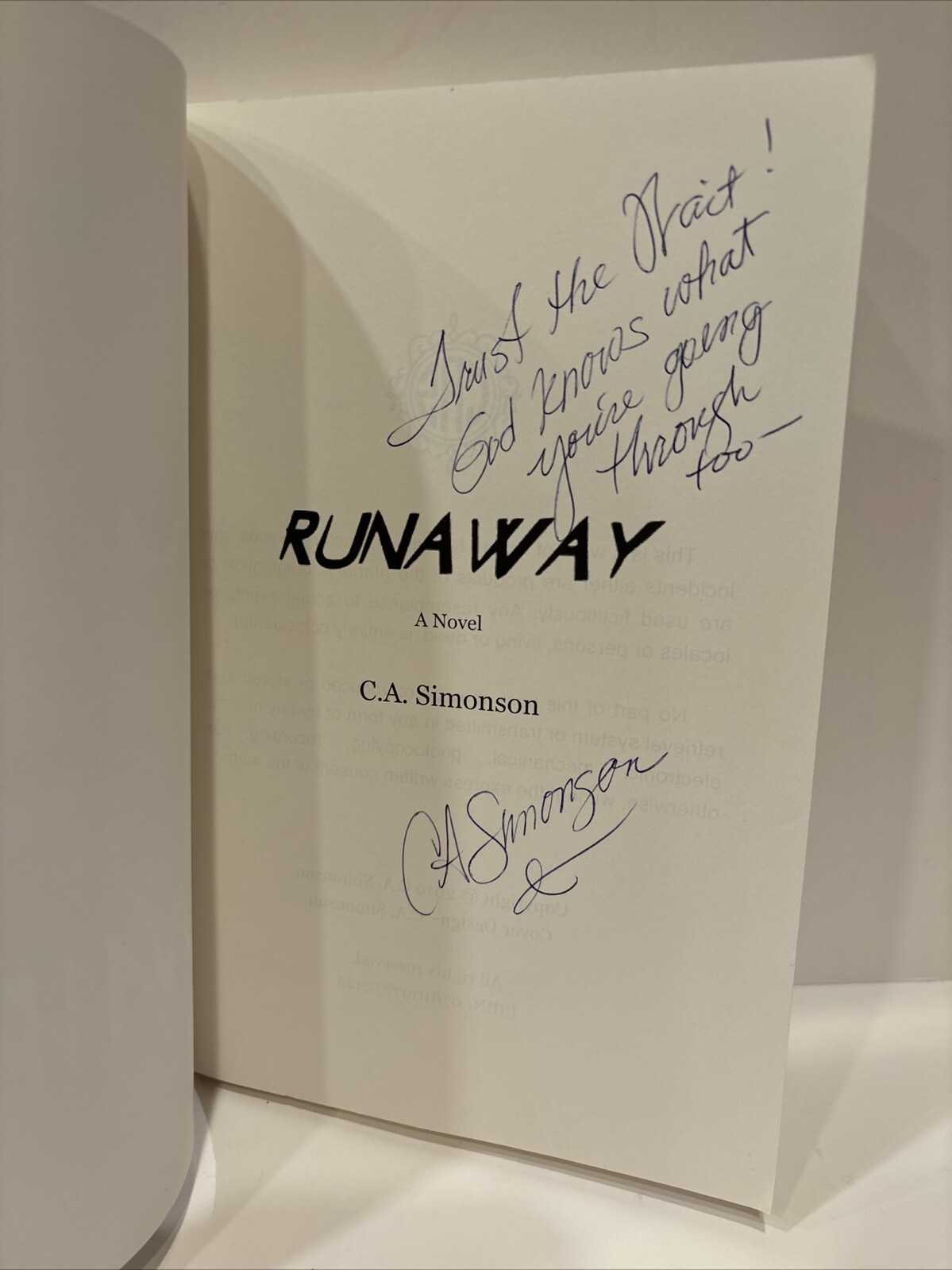 Signed! Inscribed Runaway by C. A. Simonson (2019, Trade Paperback)