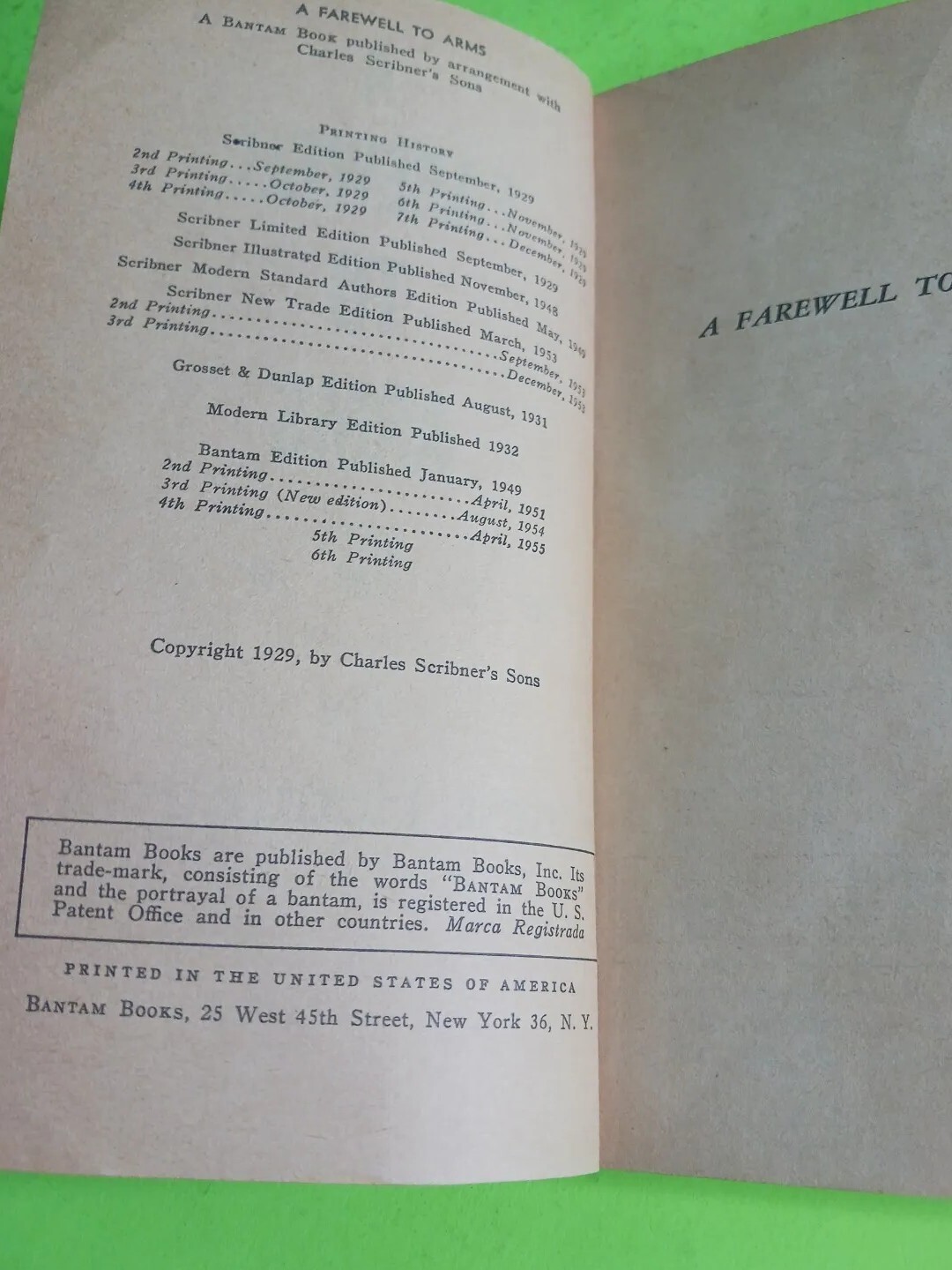 A Farewell to Arms by Enest Hemingway MMPB (1955) 6th Printing