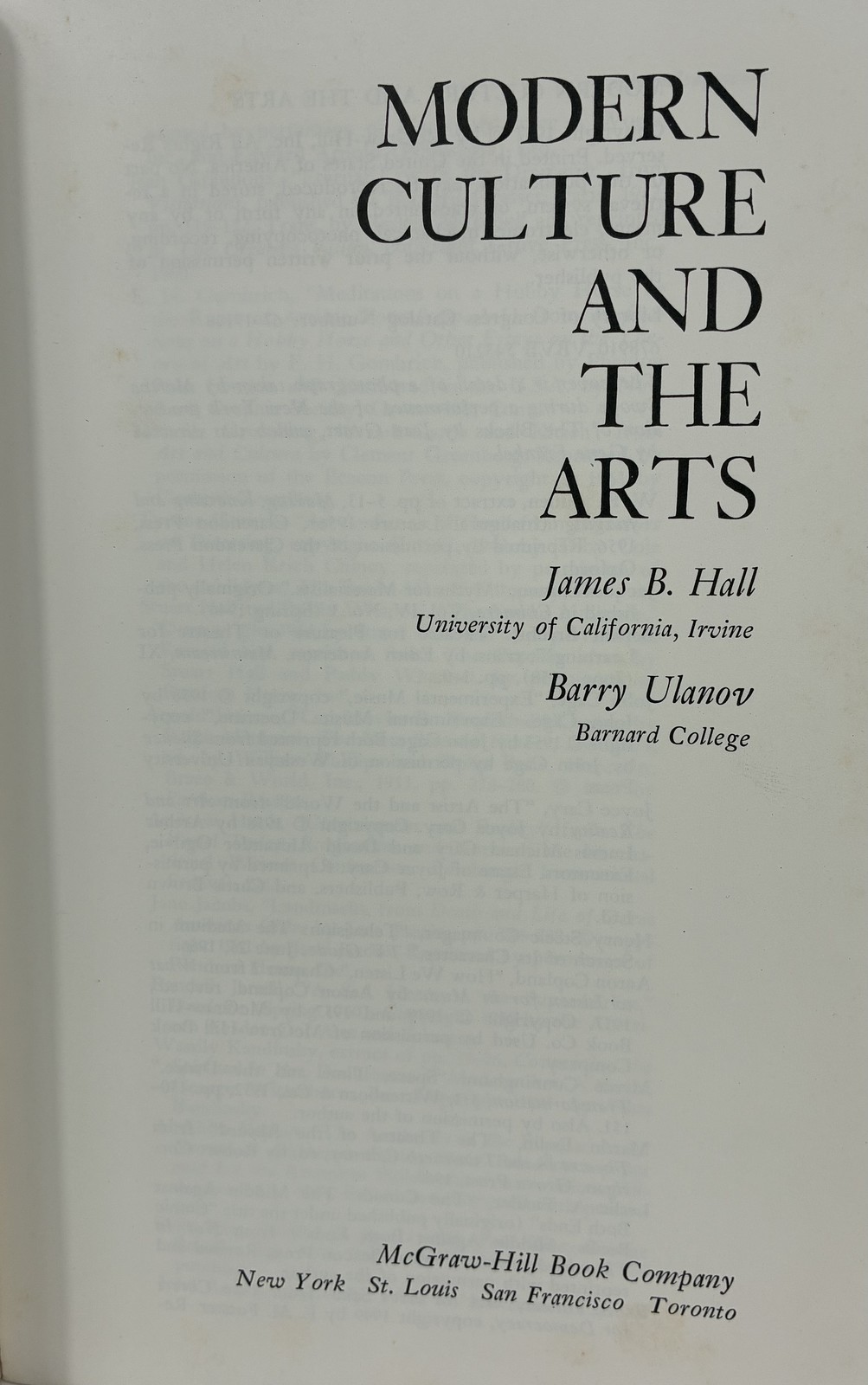 Modern Culture and the Arts James B. Hall Barry Ulanov 1967 McGraw-Hill Vintage
