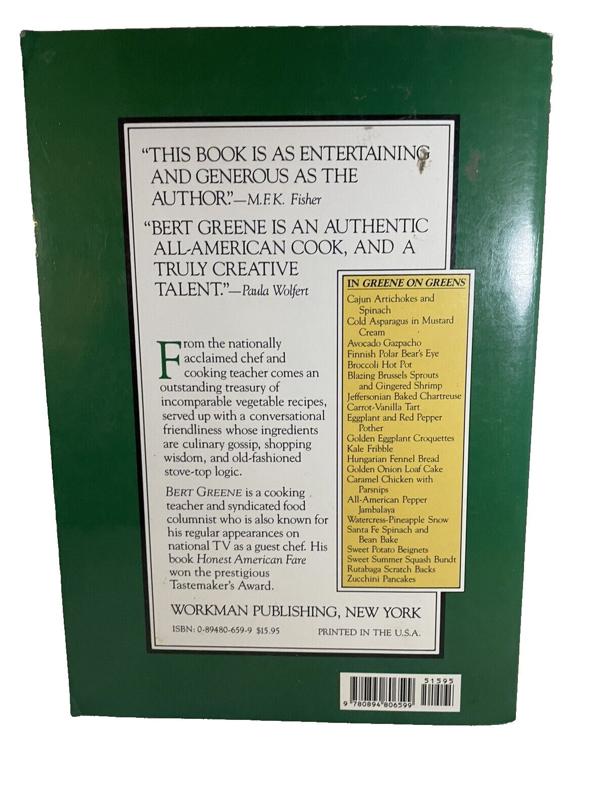 Greene on Greens Recipe Cookbook Softcover By Bert Greene 1984 432 Pages