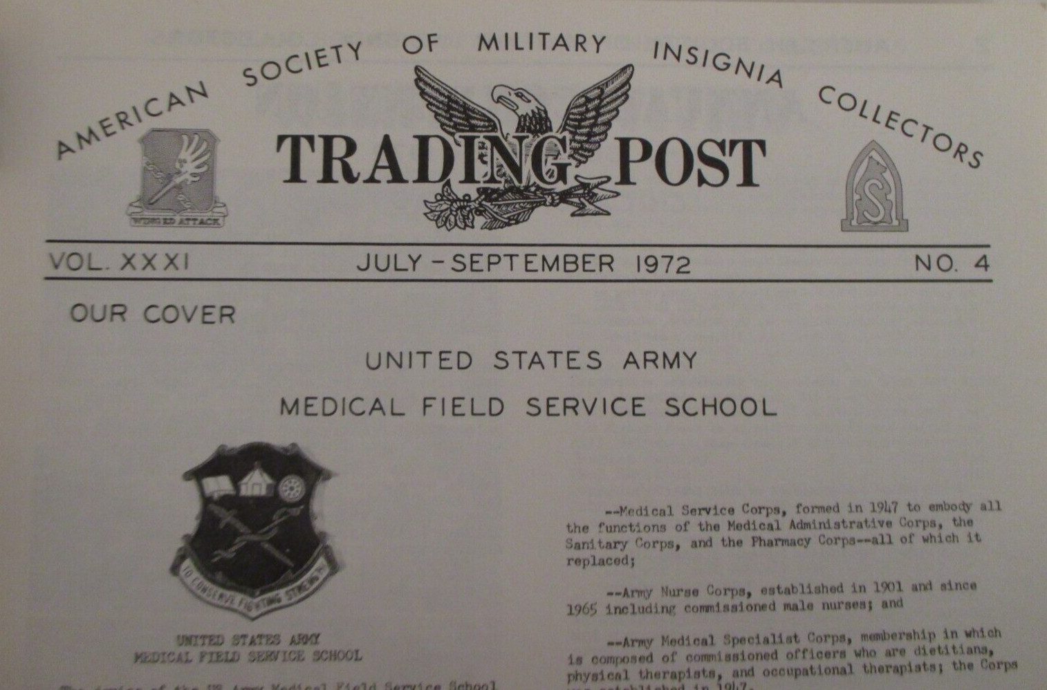 Trading Post: Distinctive Insignia of US Army Medical School (July-Sep 1972)