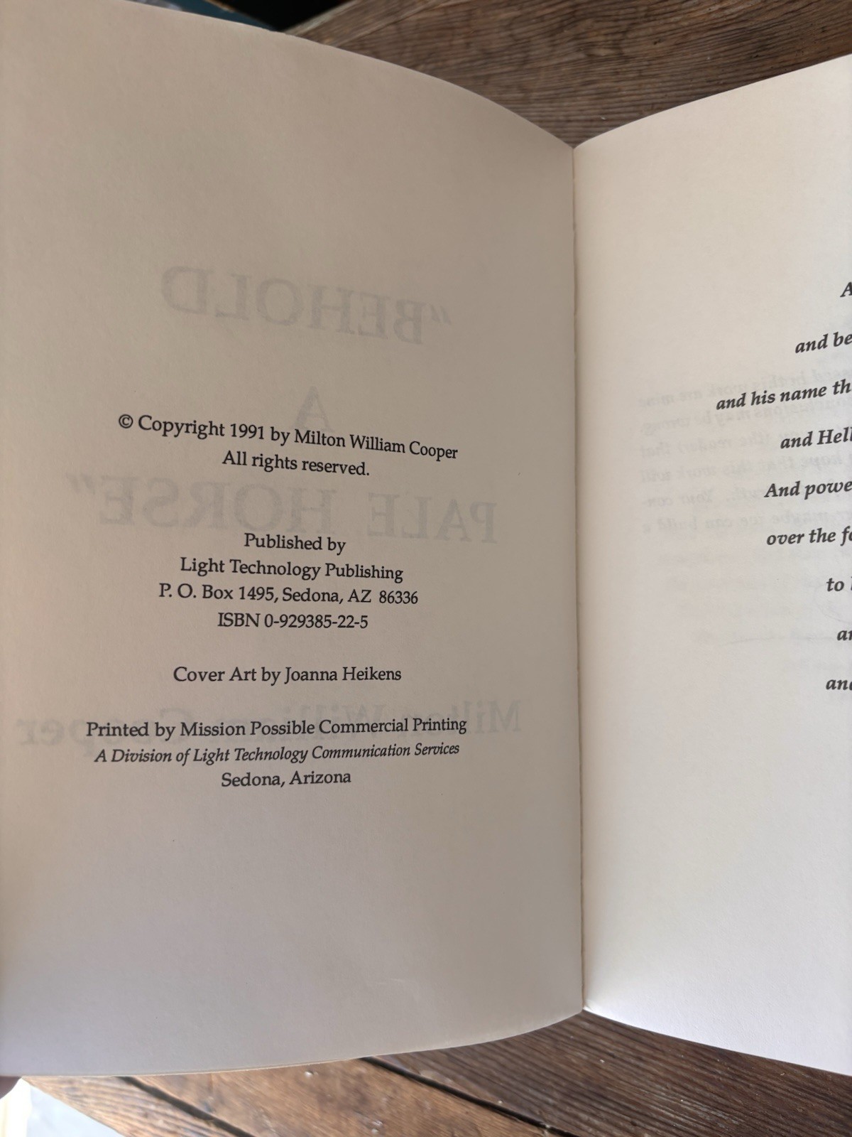 Behold a Pale Horse | Cooper | 1991 PB | Unrevised 500 Pg w/ Foldout | PROTOCOLS