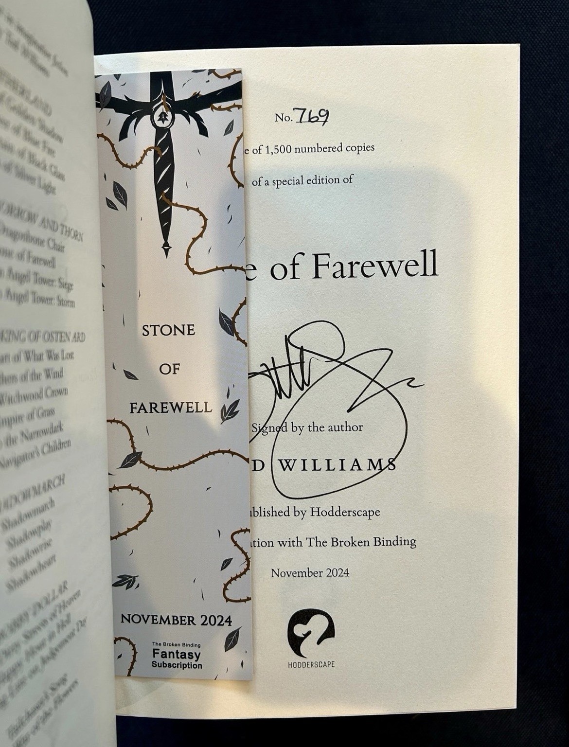 Broken Binding Dragonbone Chair Signed Tad Williams Memory, Sorrow, and Thorn