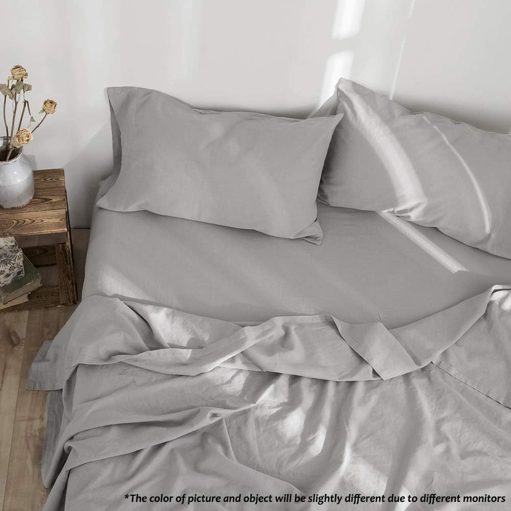 Simple Opulence Belgian Linen Queen Sheet Set 4 Piece Grey Flax Blend