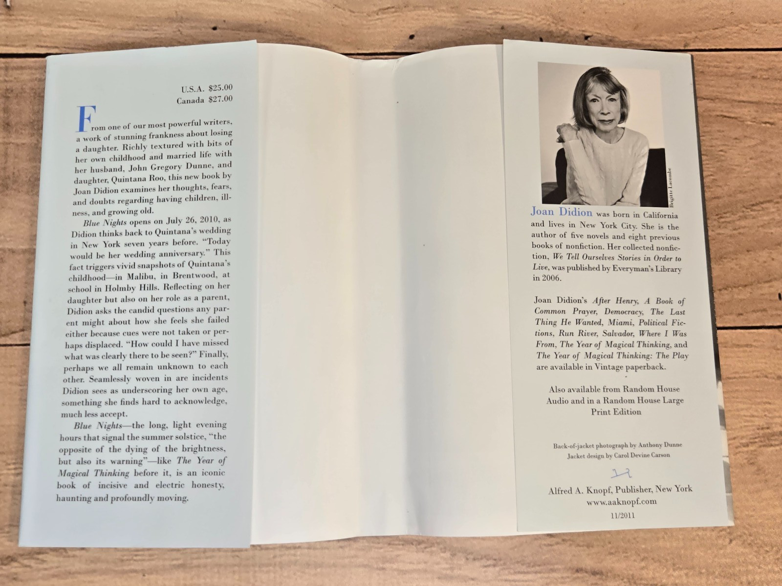 BLUE NIGHTS by Joan Didion 2011 Knopf FIRST EDITION hardcover GRIEF MEMOIR