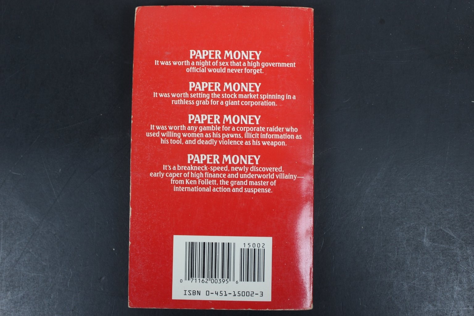 Paper Money Ken Follett 1987 First Signet Printing Thriller Suspense NAL PB