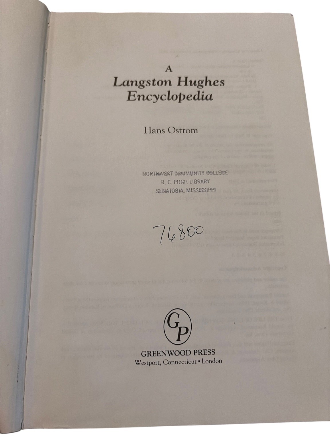 A Langston Hughes Encyclopedia Ostrom 2002 First Edition Greenwood Press