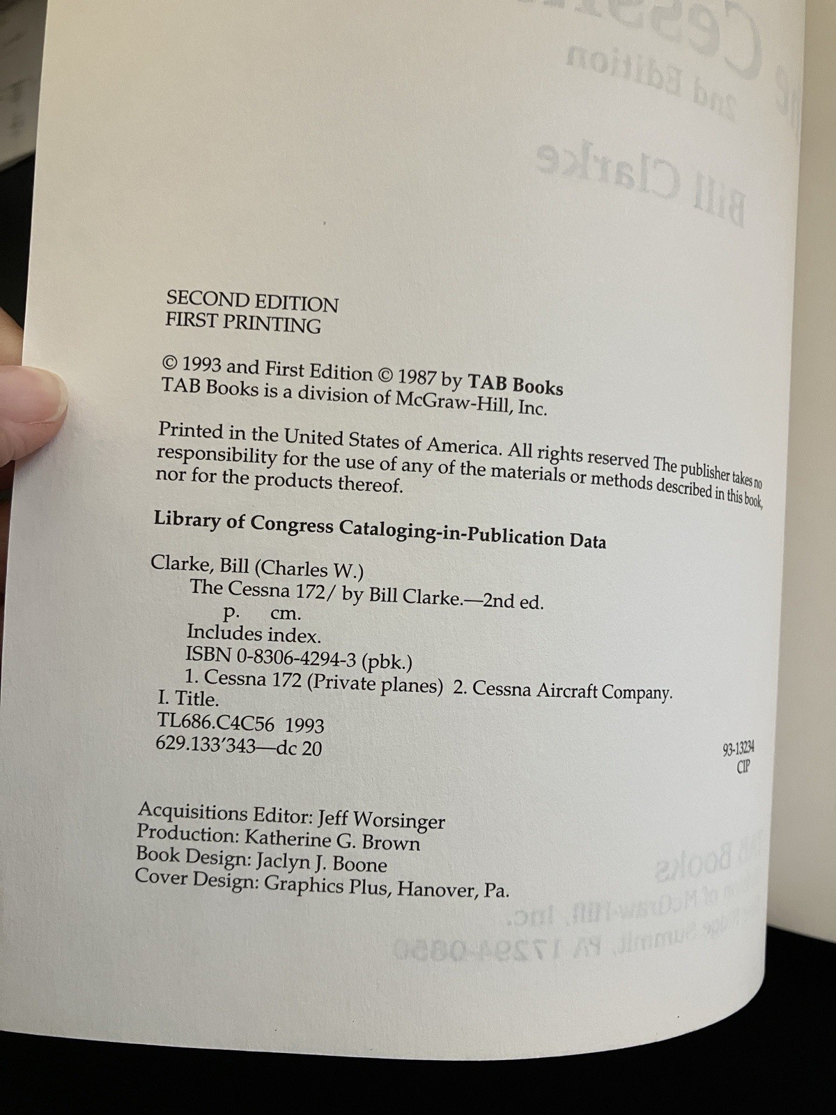 Cessna 172 Bill Clarke 1993 2nd Edition 1st Printing Aviation Airplane Reference